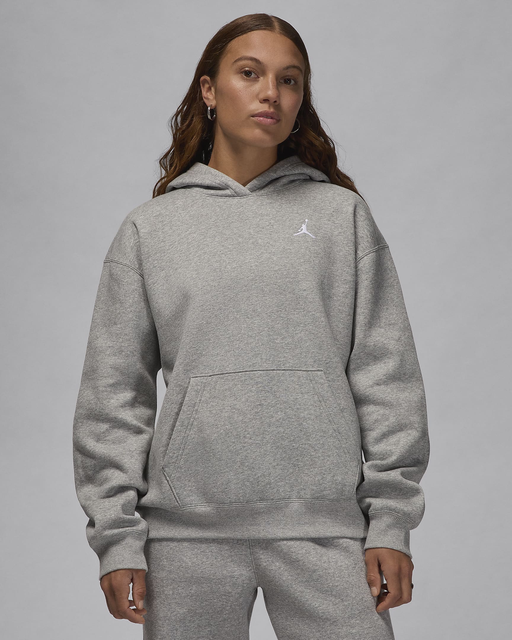 Jordan Brooklyn Fleece Women's Pullover Hoodie - Dark Grey Heather/White