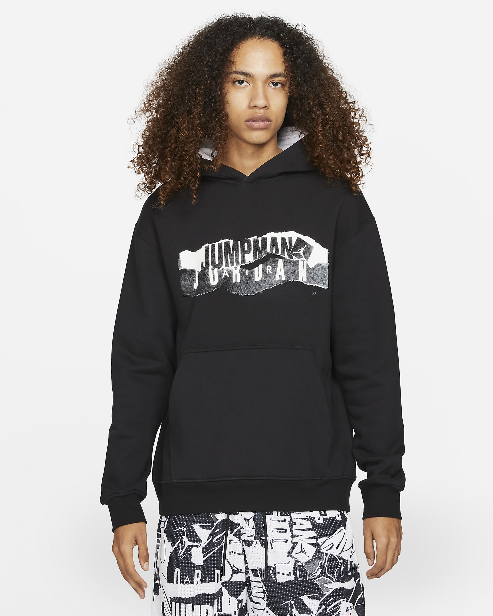 Jordan Essential Men's Fleece Graphic Hoodie - Black/White/White