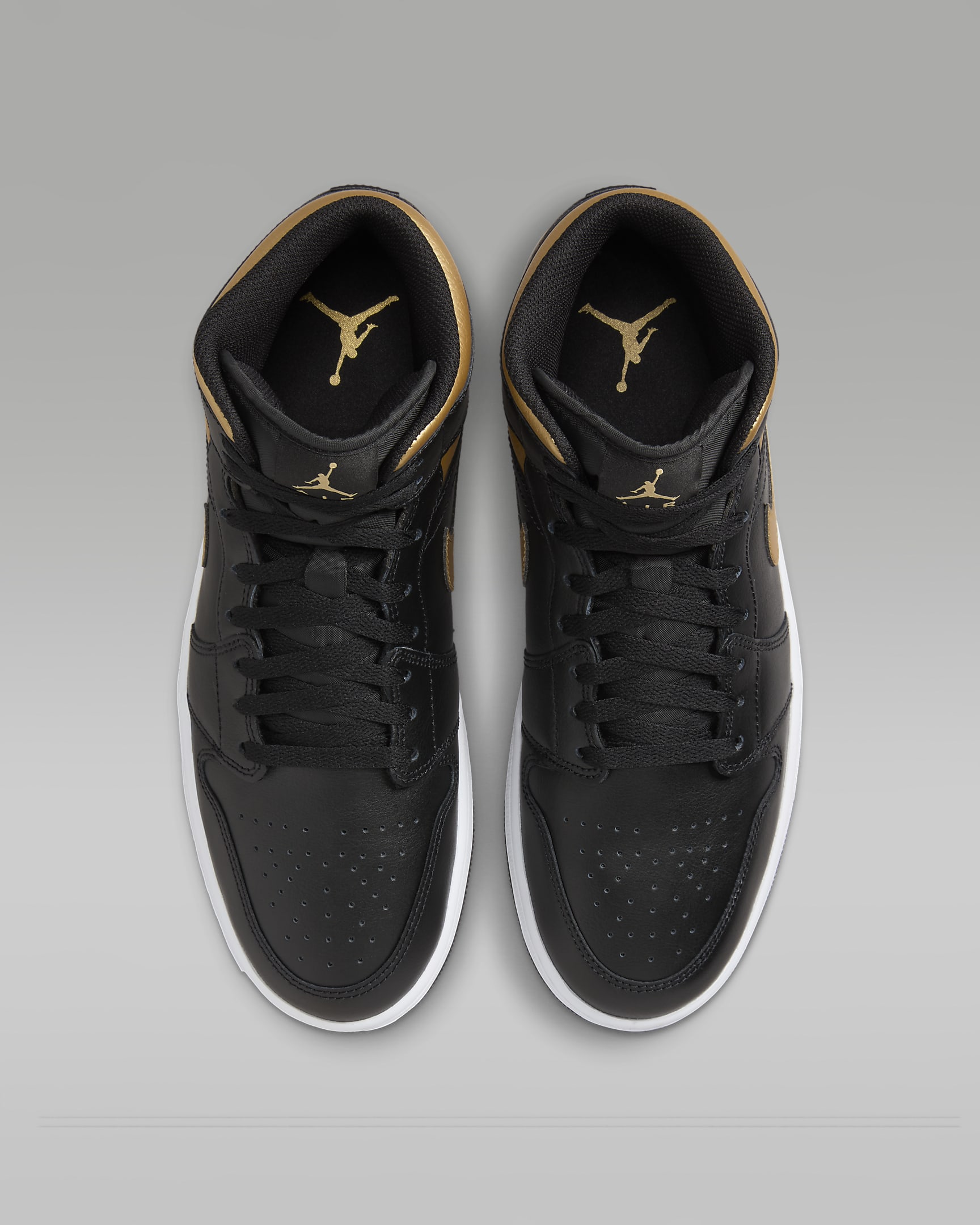 Air Jordan 1 Mid Shoes - Black/White/Metallic Gold