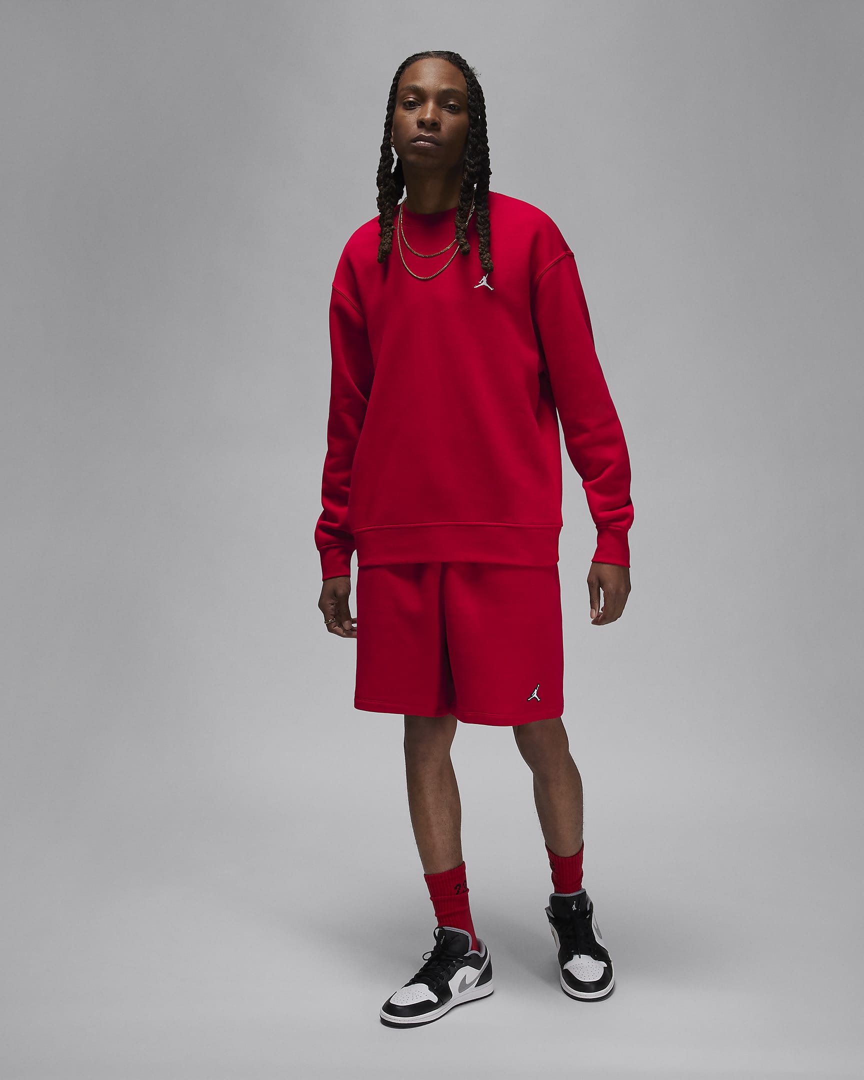 Tröja med rund hals Jordan Brooklyn Fleece för män - Gym Red/Vit