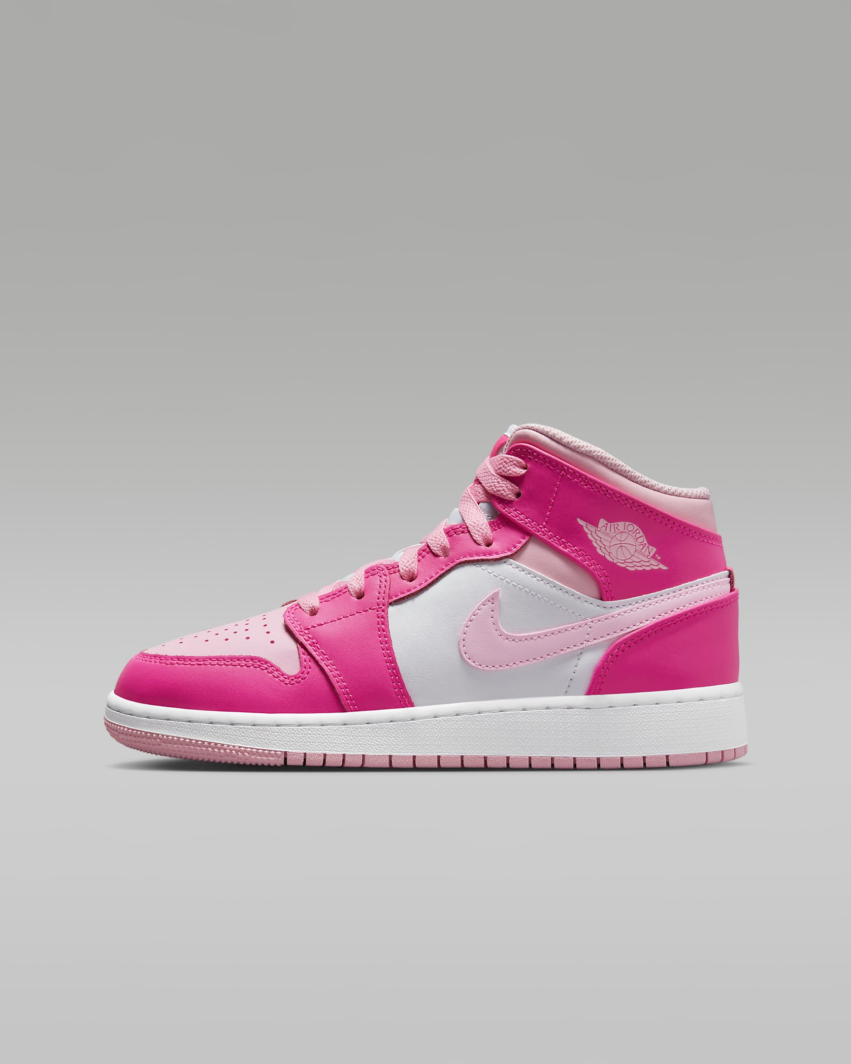 Air Jordan 1 Mid Schuh für ältere Kinder - Weiß/Fierce Pink/Medium Soft Pink