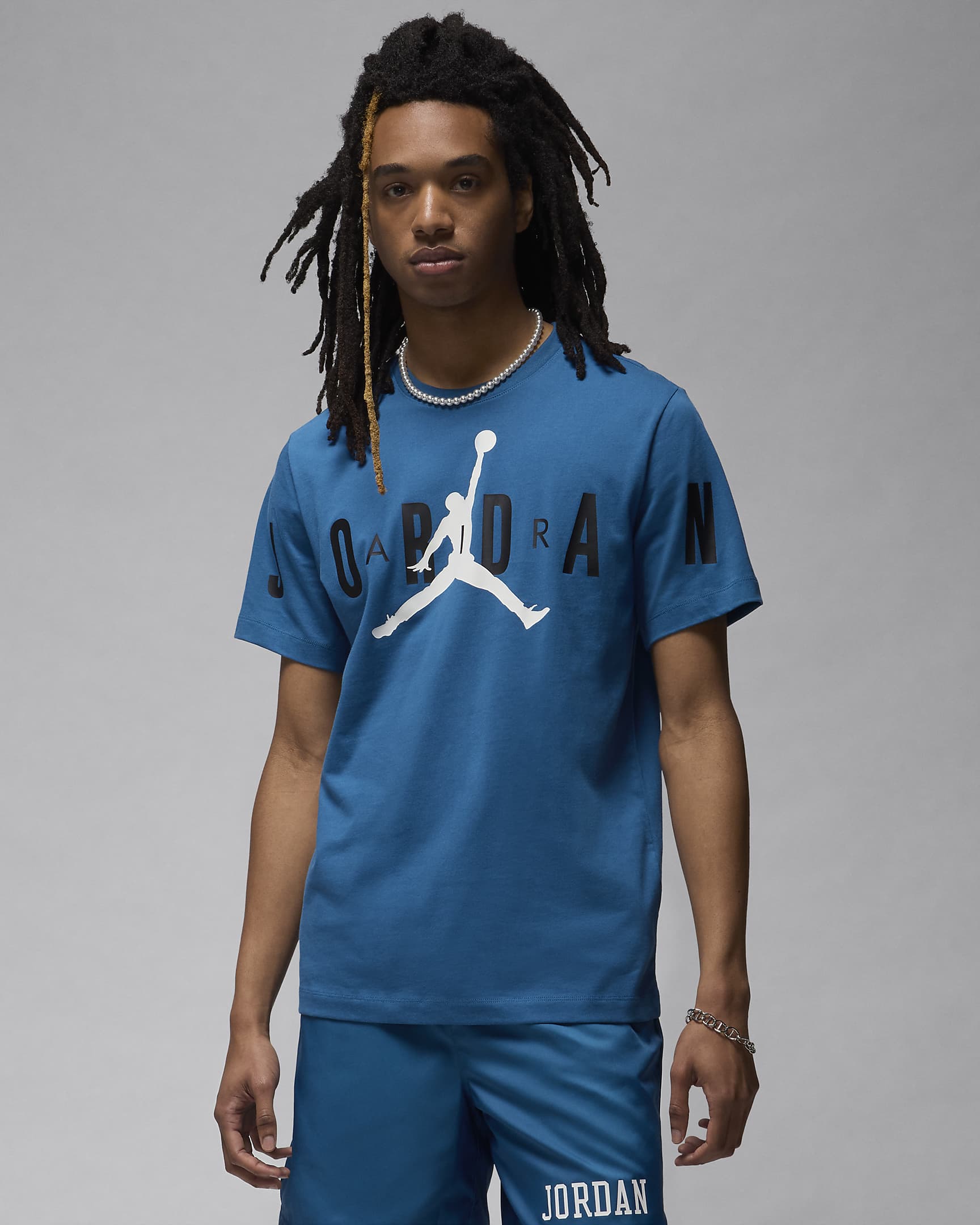 Jordan Air Men's Stretch T-Shirt - Industrial Blue/Black/Sail