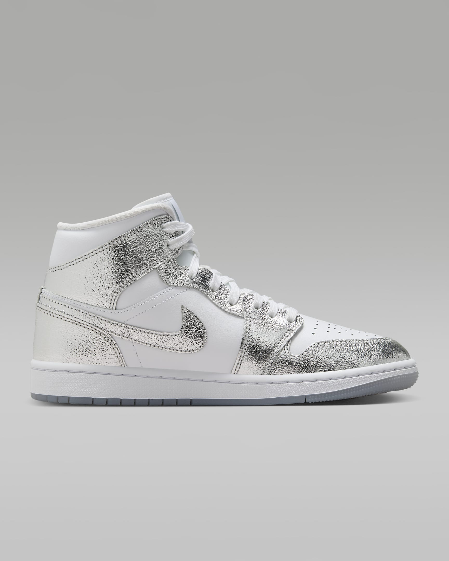 Air Jordan 1 Mid SE Women's Shoes - White/Wolf Grey/Metallic Silver