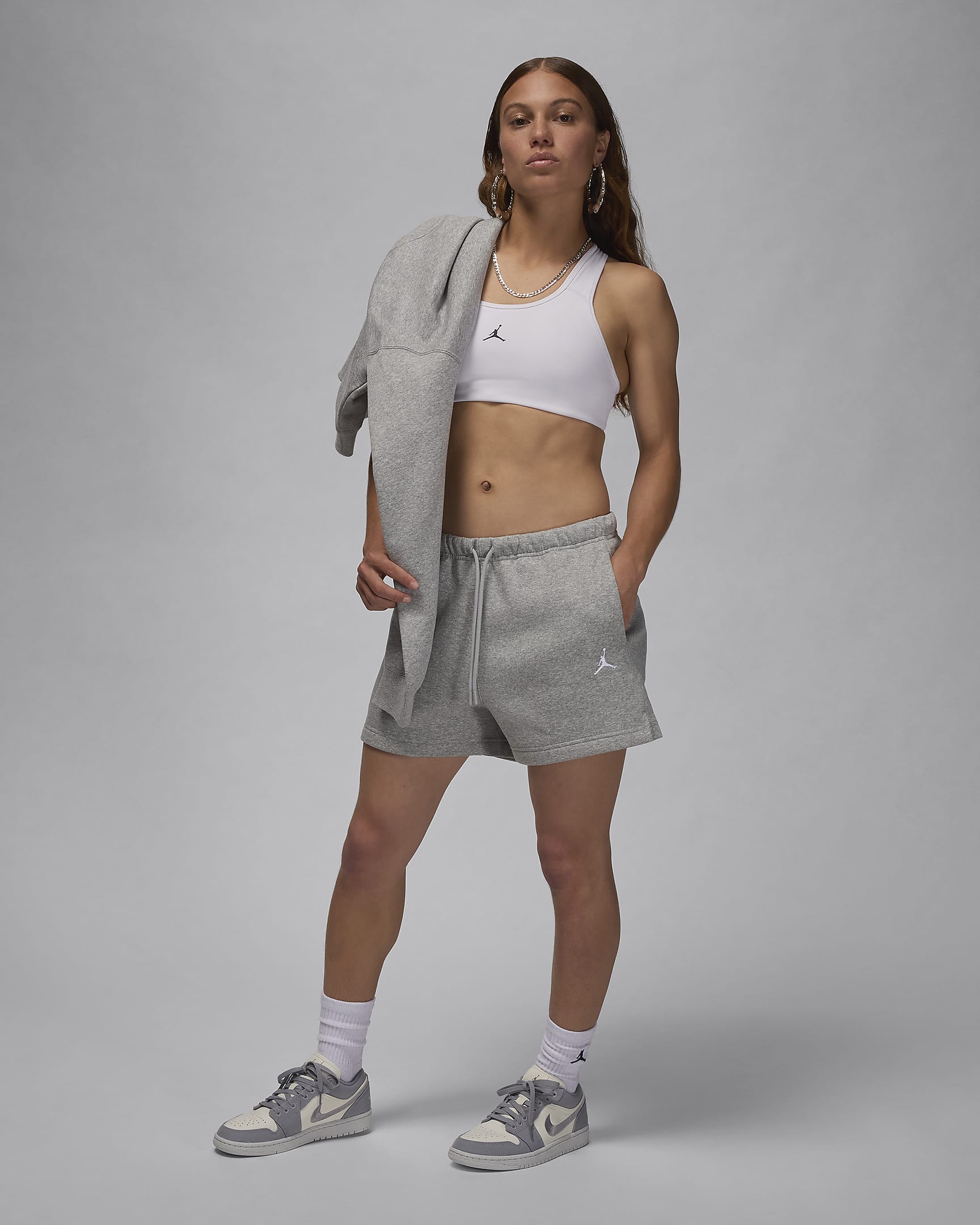 Jordan Brooklyn Fleece Women's Shorts - Dark Grey Heather/White