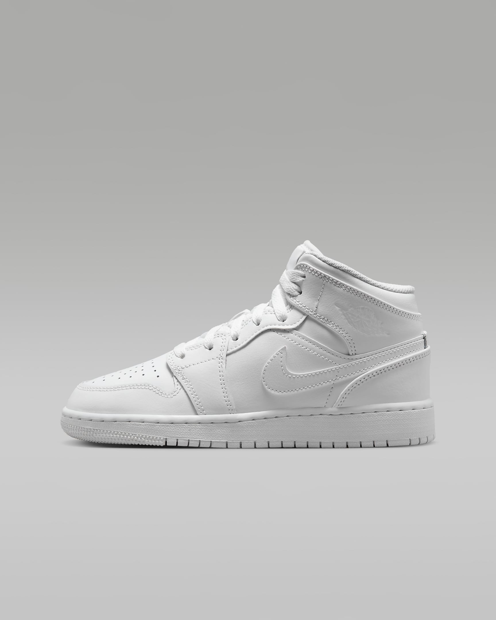 Jordan 1 Mid Older Kids' Shoes - White/White/White