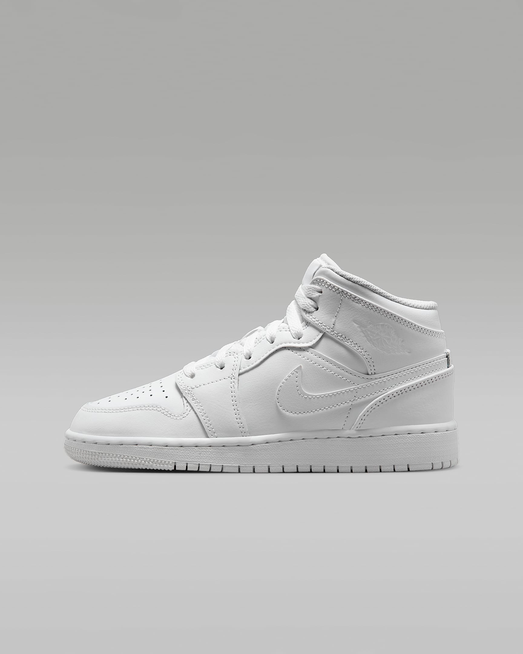 Jordan 1 Mid Older Kids' Shoes - White/White/White