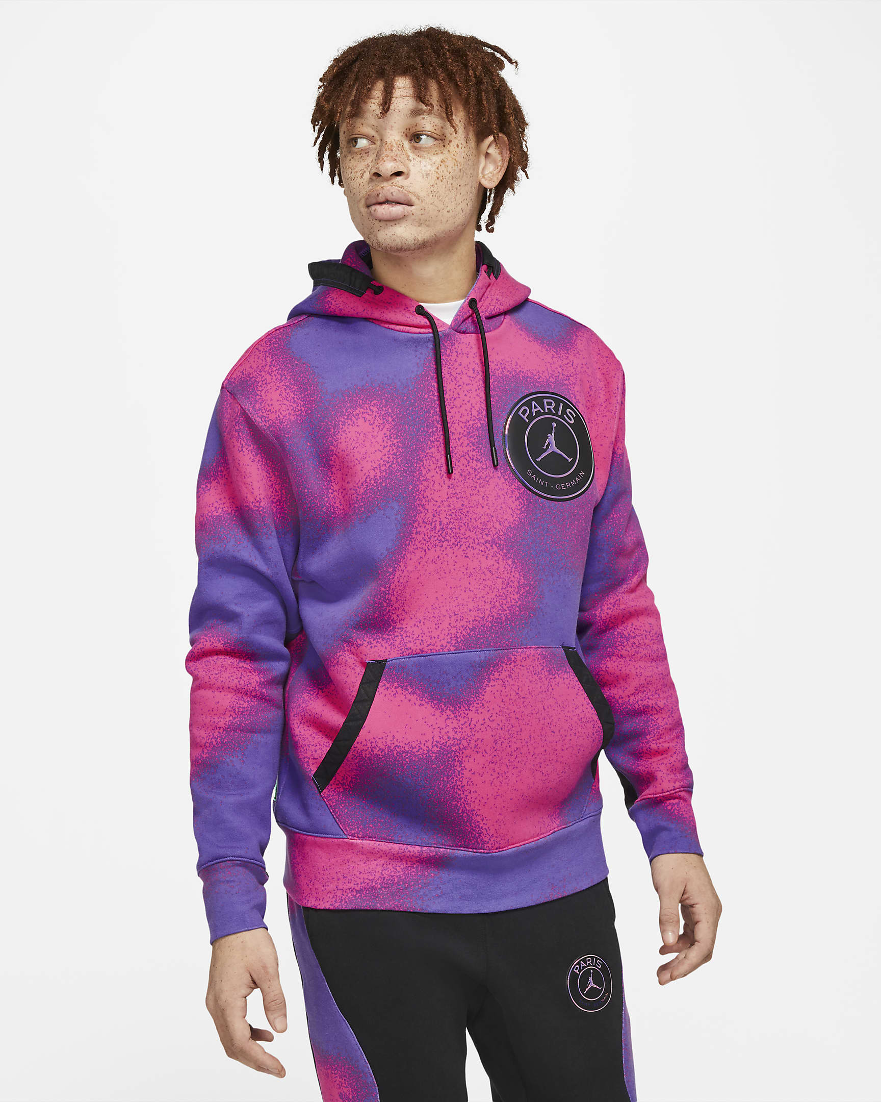 Sweat à capuche en tissu Fleece à imprimé Paris Saint-Germain pour Homme - Psychic Purple/Hyper Pink/Noir