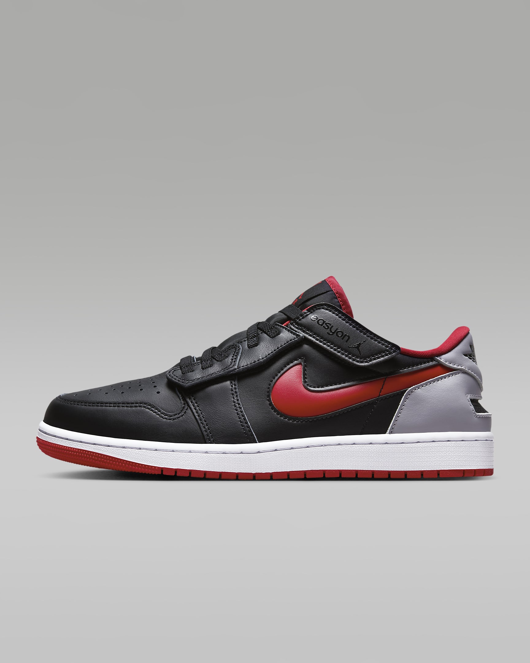 Air Jordan 1 Low FlyEase Men's Easy On/Off Shoes - Black/Cement Grey/White/Fire Red