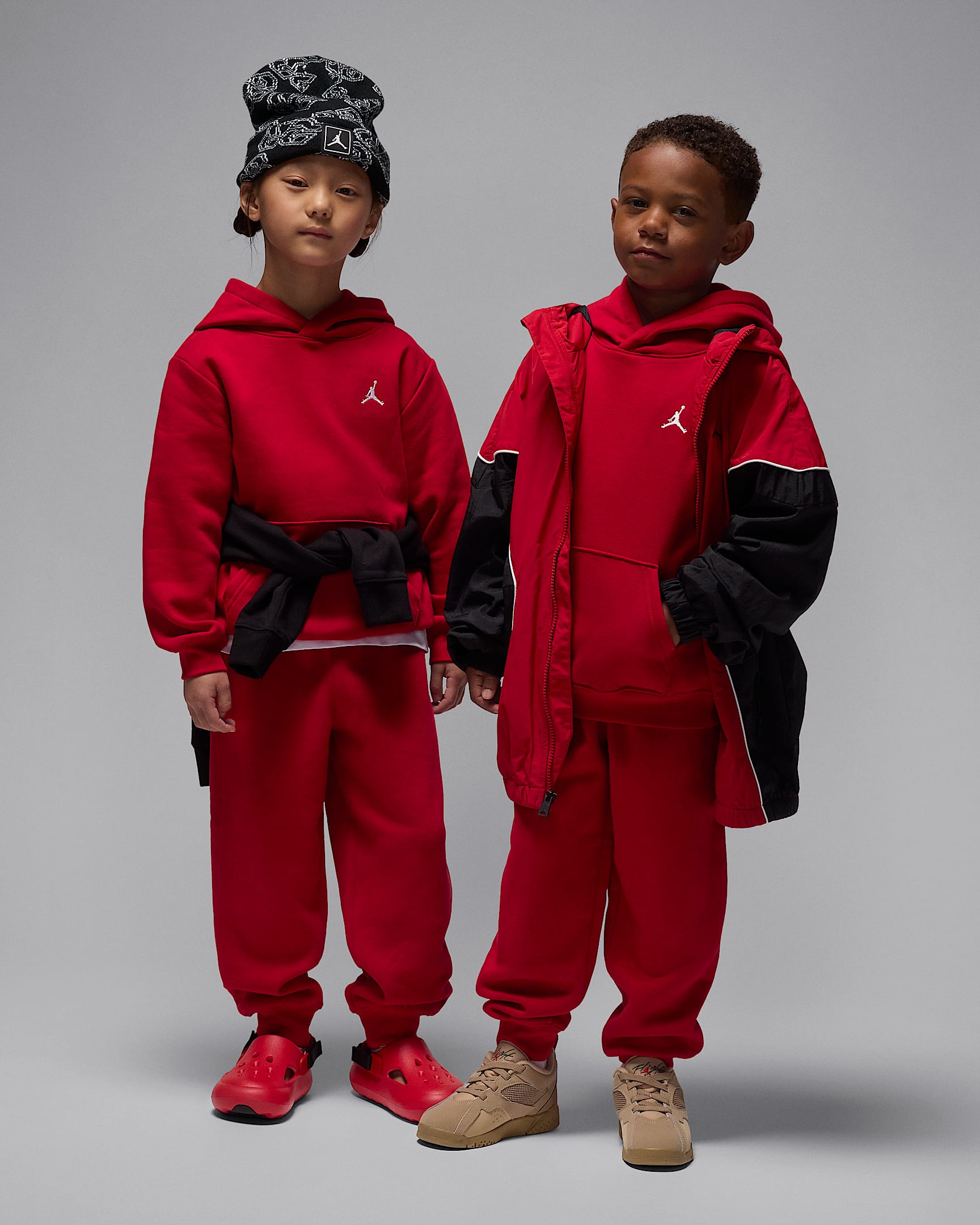 Conjunto de 2 piezas con sudadera con gorro sin cierre para niños talla pequeña Jordan Brooklyn Fleece - Rojo gimnasio