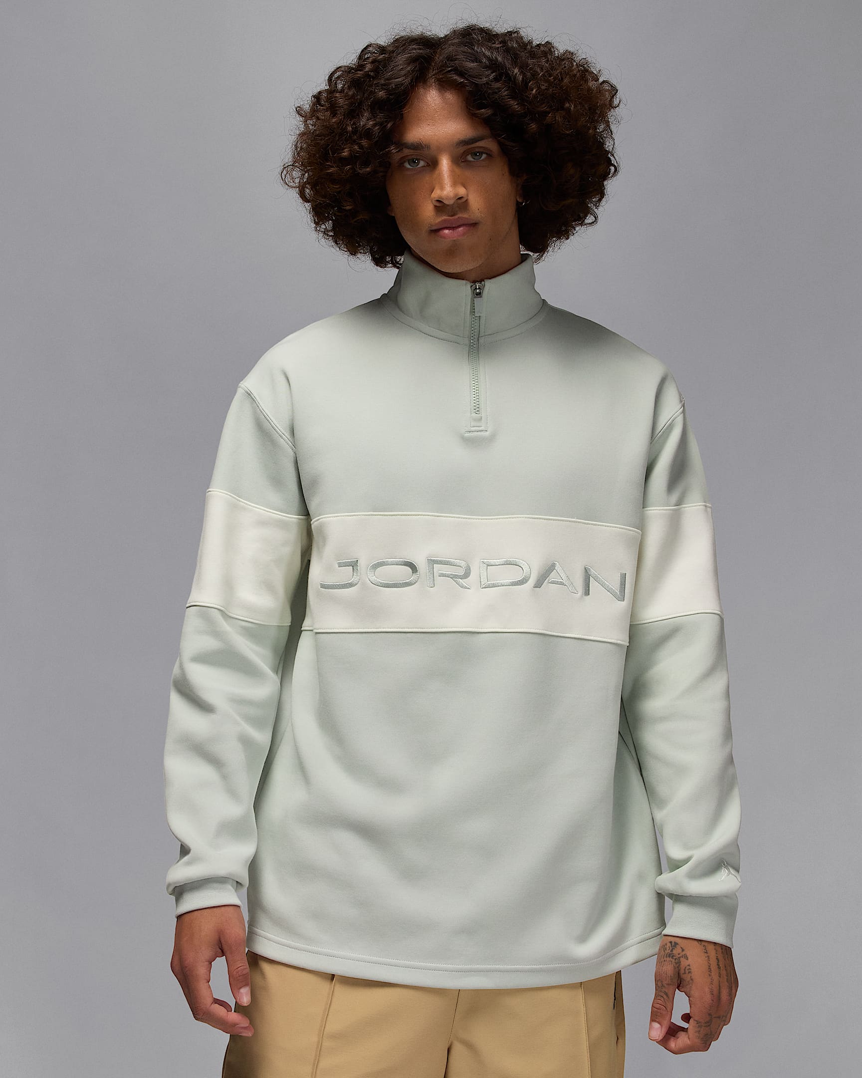 Jordan Sport Dri-FIT-golftrøje med 1/4 lynlås til mænd - Light Silver/Sail/Sail
