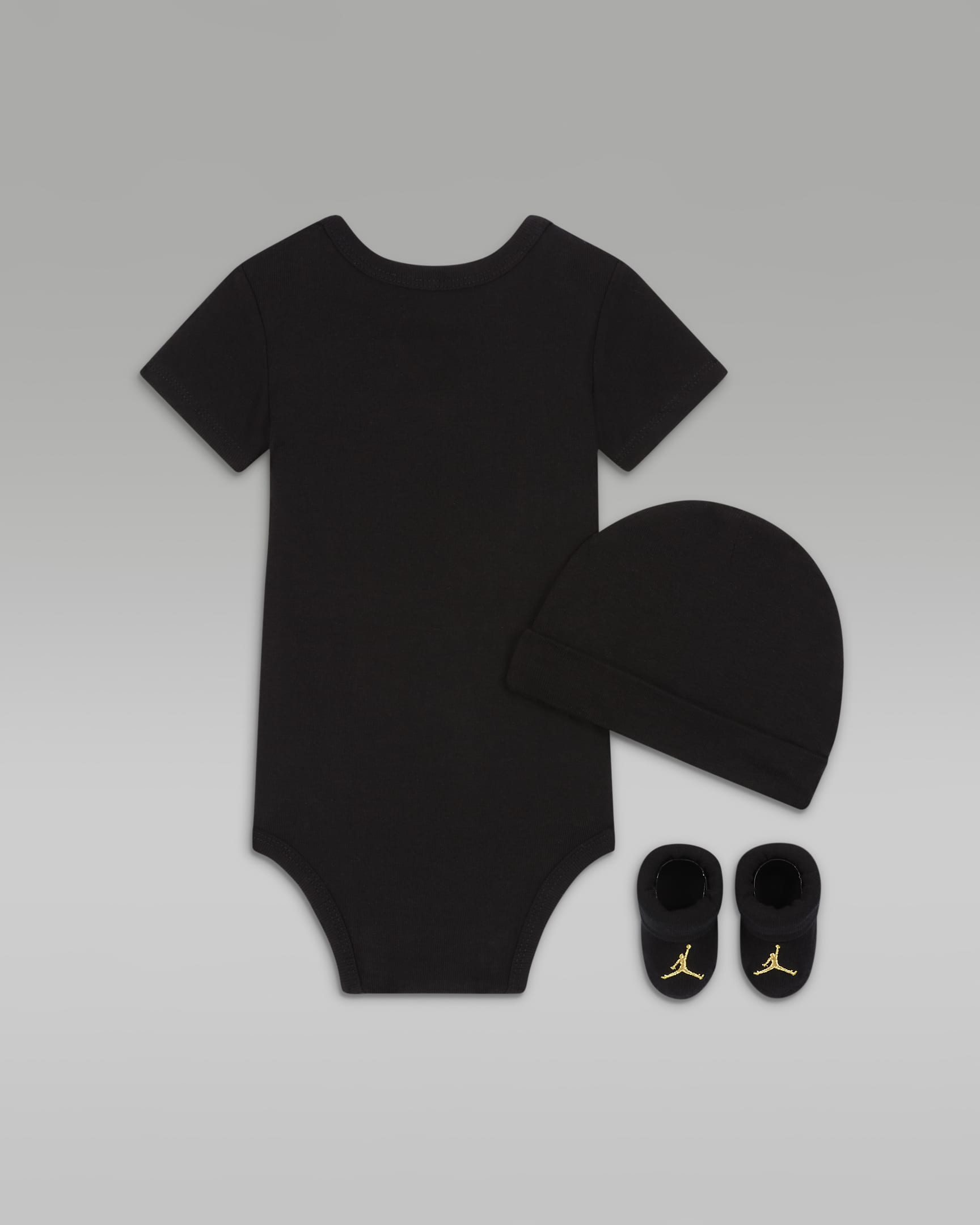 Jordan Black&Gold Bodysuit, Hat and Booties Box Set Baby Set. Nike JP