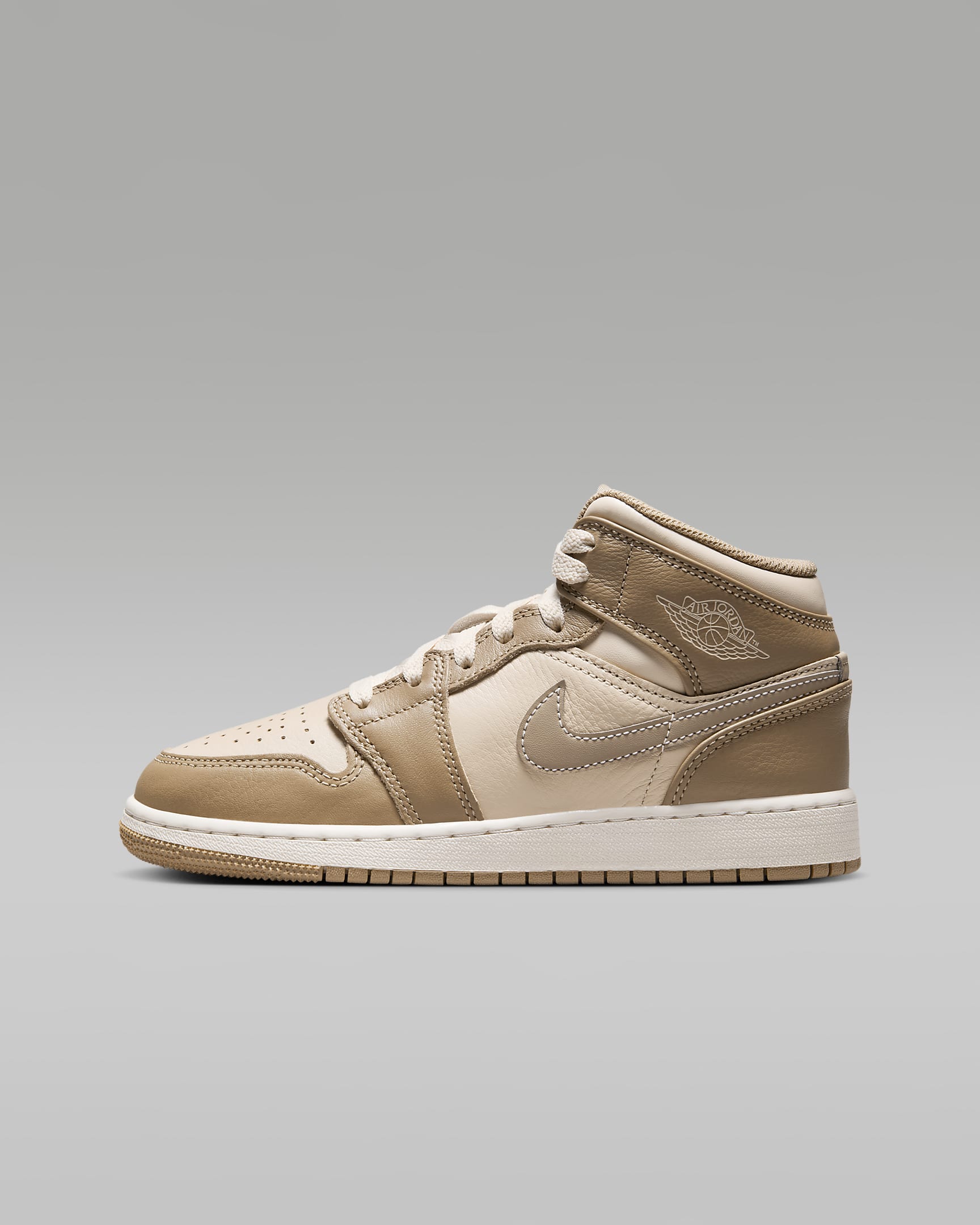 Air Jordan 1 Mid Big Kids' Shoes - Legend Light Brown/Phantom/Legend Pink/Khaki