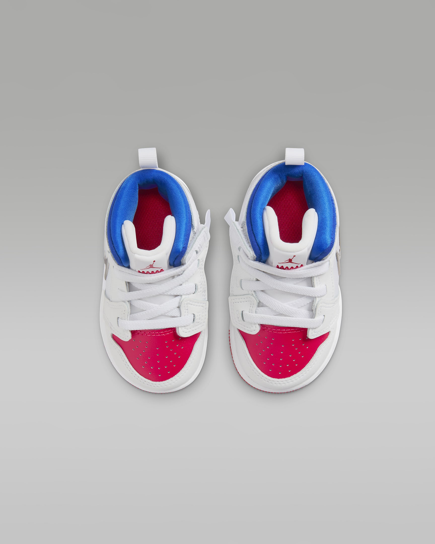 Tenis para bebé e infantil Jordan 1 Mid RM EasyOn - Blanco/Azul carrera/Rojo sirena