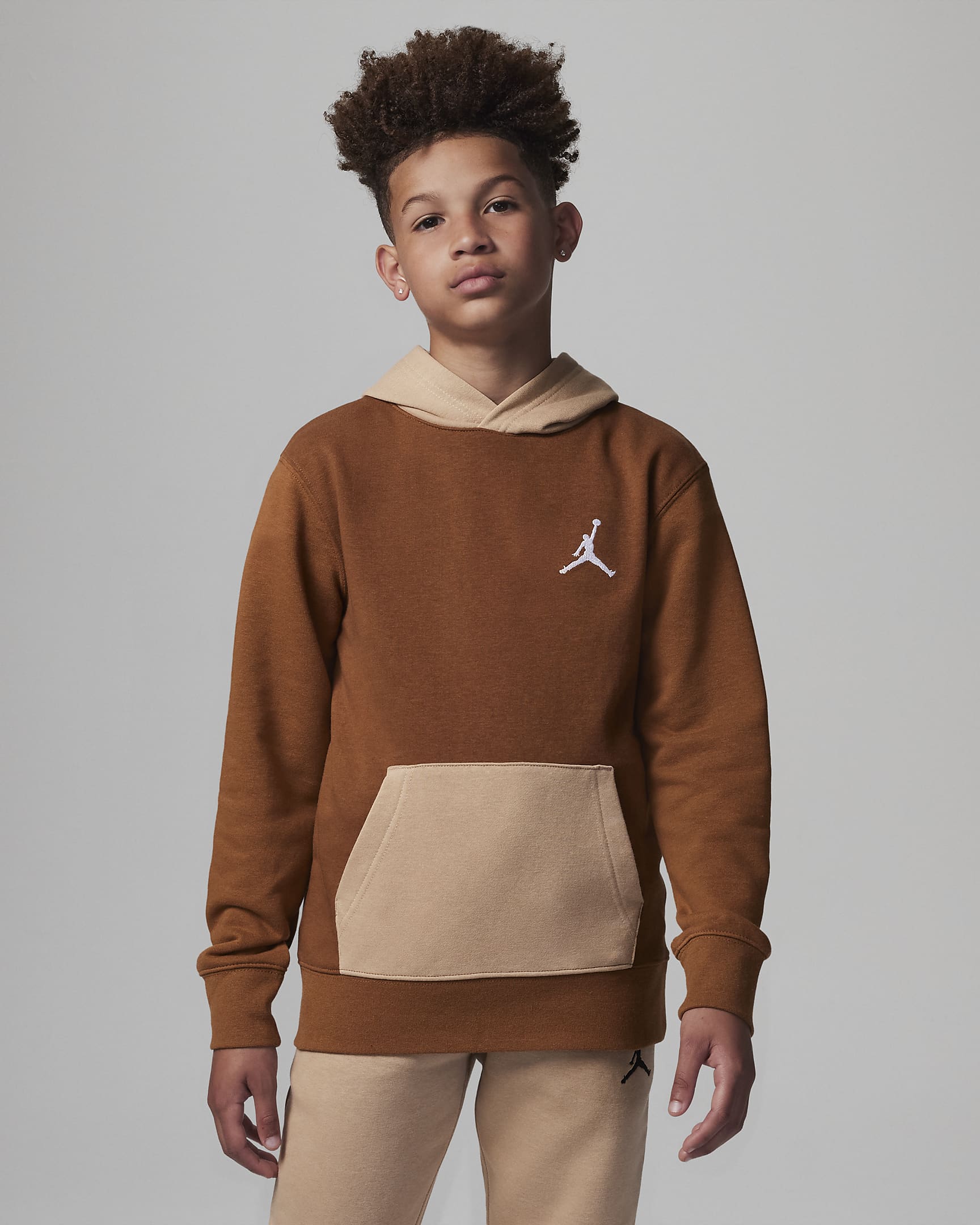 Jordan MJ Essentials French Terry Pullover Hoodie Big Kids Hoodie - Light British Tan