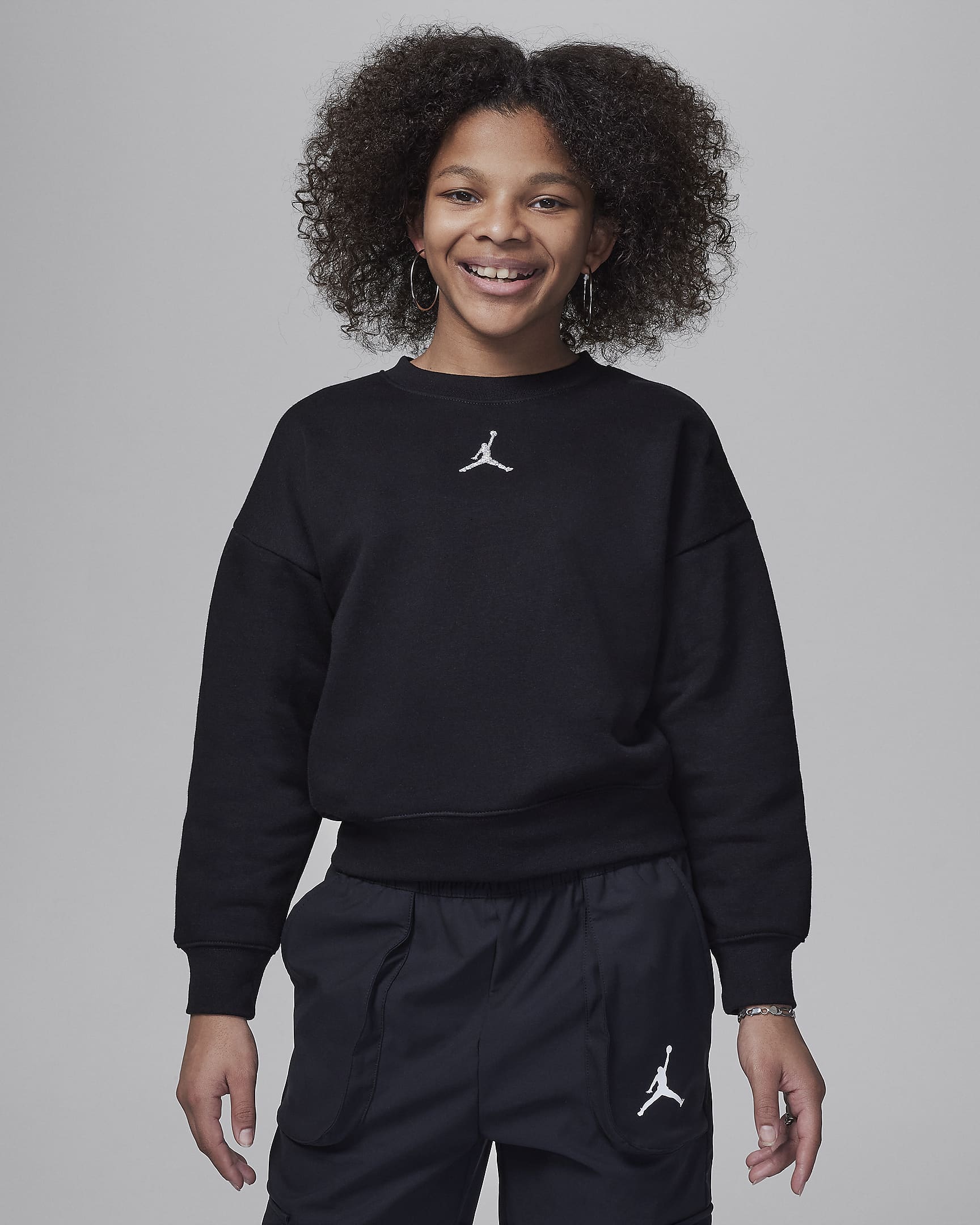 Sudadera de cuello redondo oversized para niños talla grande Jordan Icon Play - Negro