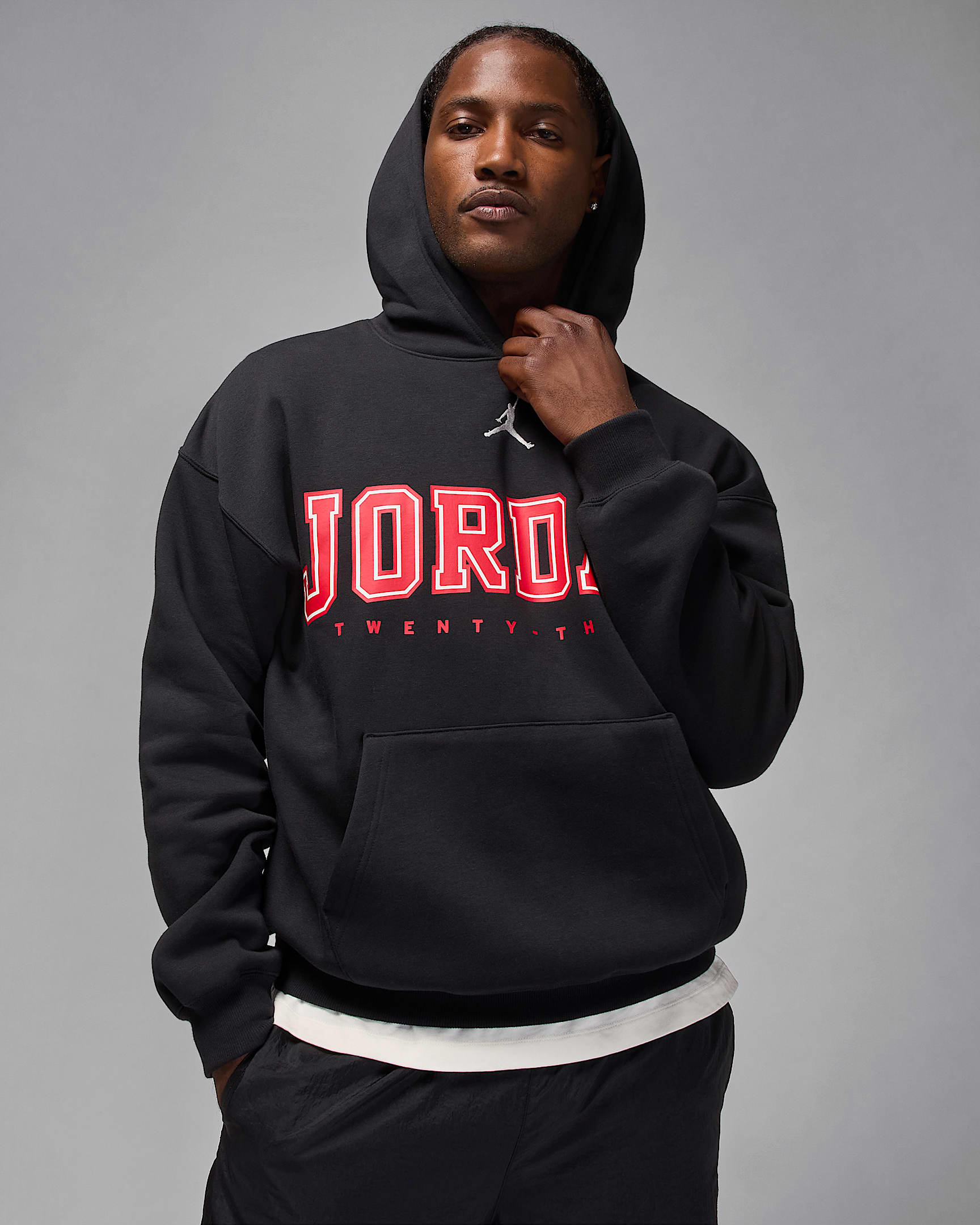 Sudadera con gorro sin cierre oversized para hombre Jordan Brooklyn Fleece - Negro/Blanco cumbre