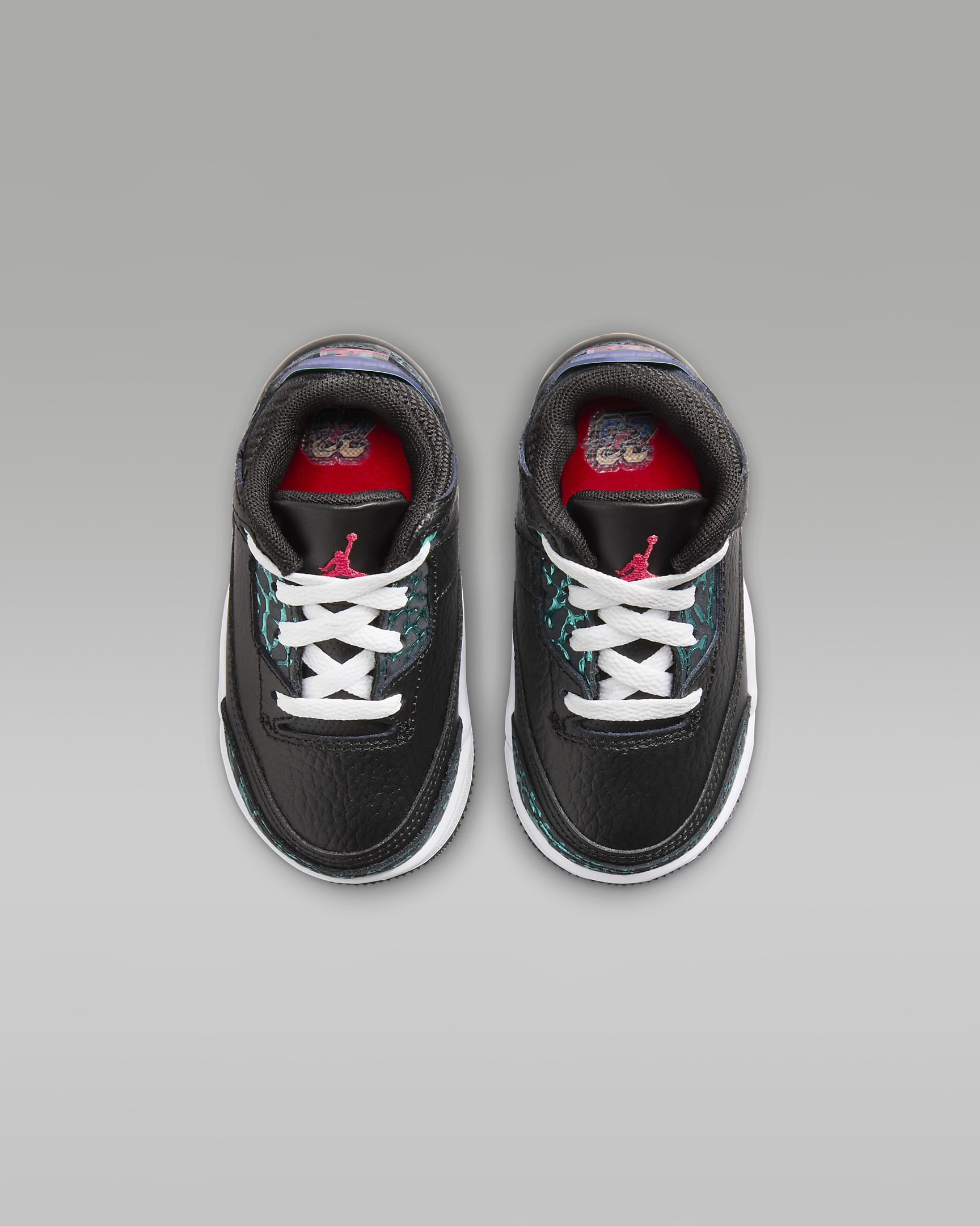 Tenis para bebé e infantil Jordan 3 Retro - Negro/Hiperjade/Blanco/Rojo sirena