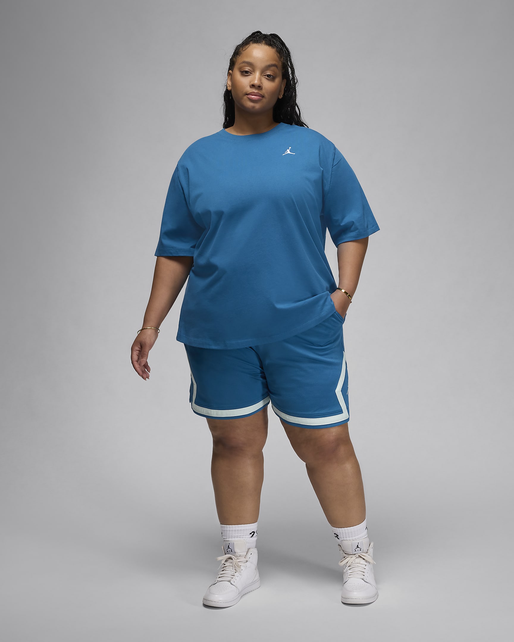 T-shirt Girlfriend Jordan Essentials (Plus size) – Donna - Industrial Blue/Bianco