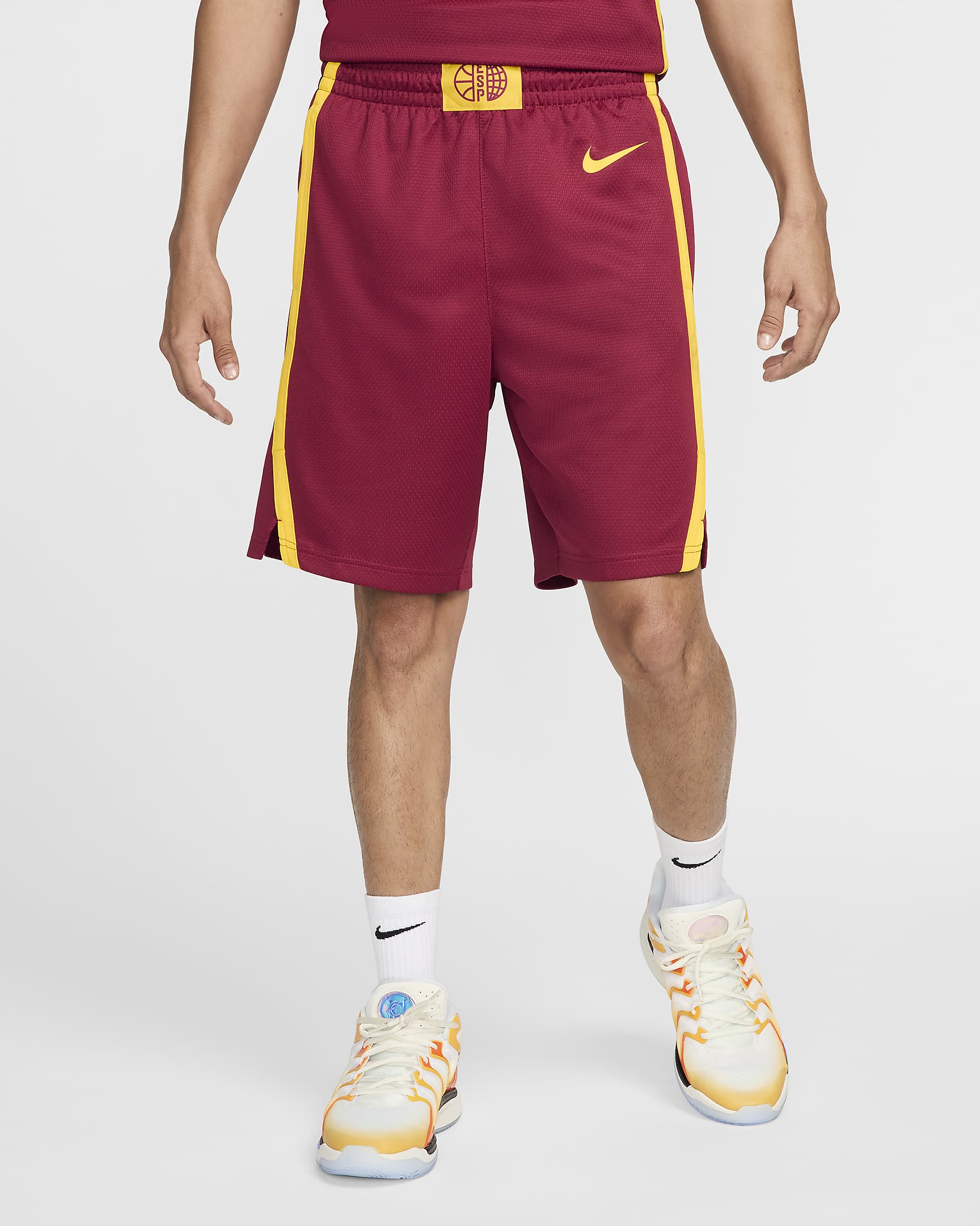 Calções de basquetebol Nike Limited Road Espanha para homem - Carmesim Team/Amarelo Tour