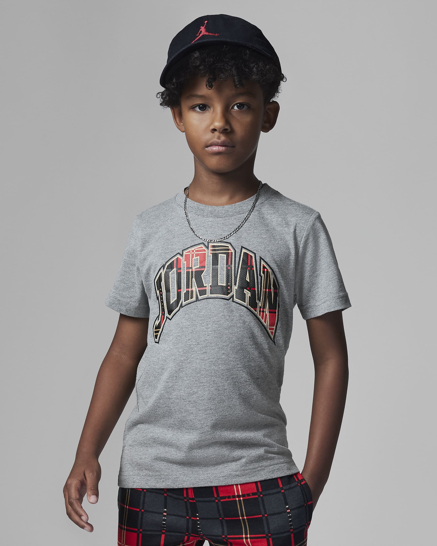 Jordan Essentials Plaid Tee Little Kids' T-Shirt - Carbon Heather