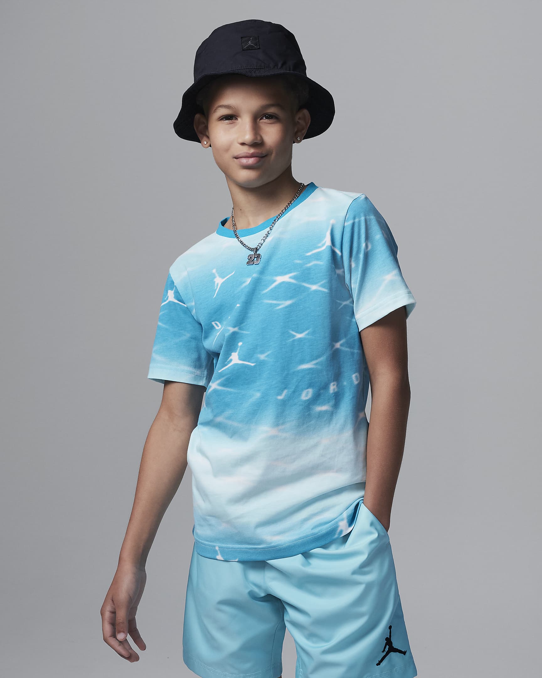 Jordan MJ Essentials Printed Tee Big Kids' (Boys) T-Shirt - Aquatone