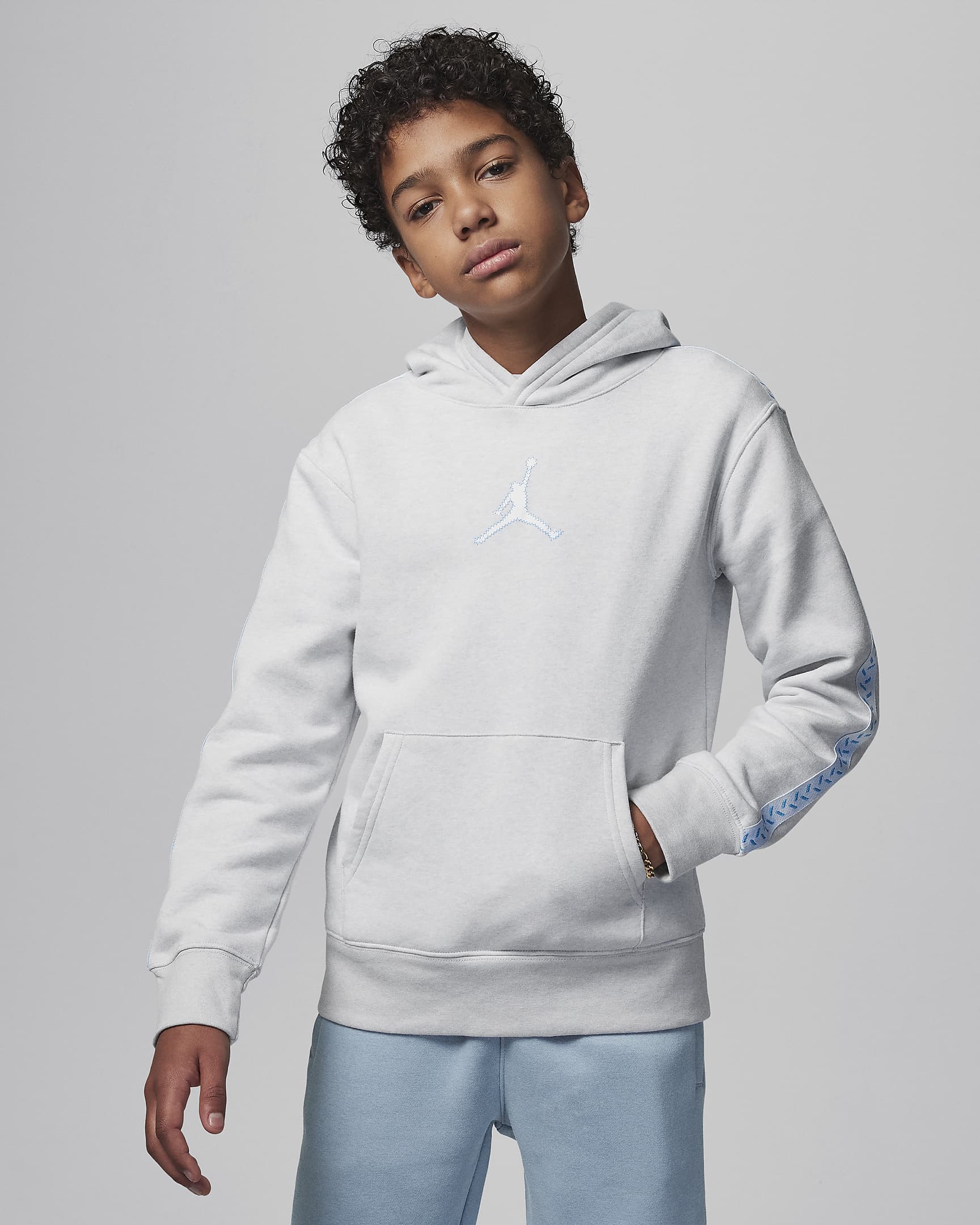 Jordan MJ Flight MVP Big Kids' Pullover Hoodie - Platinum Heather