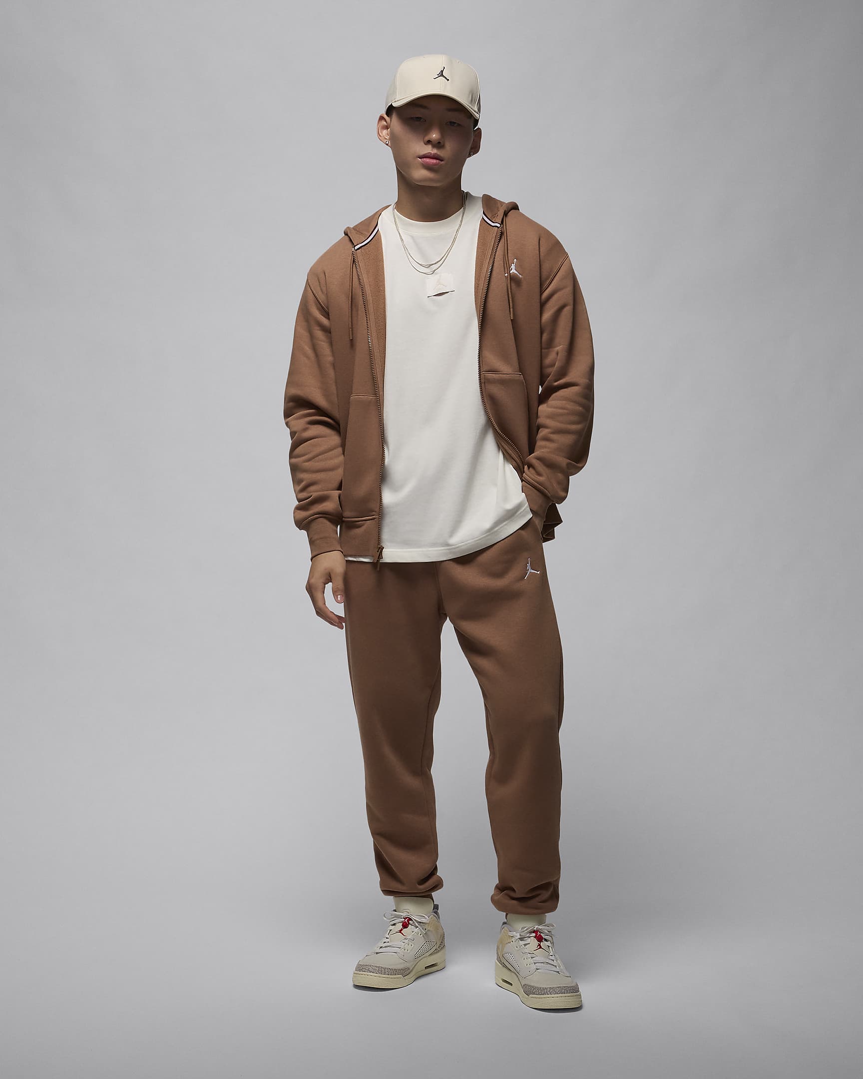 Sweat à capuche et zip Jordan Brooklyn Fleece pour homme - Archaeo Brown/Blanc