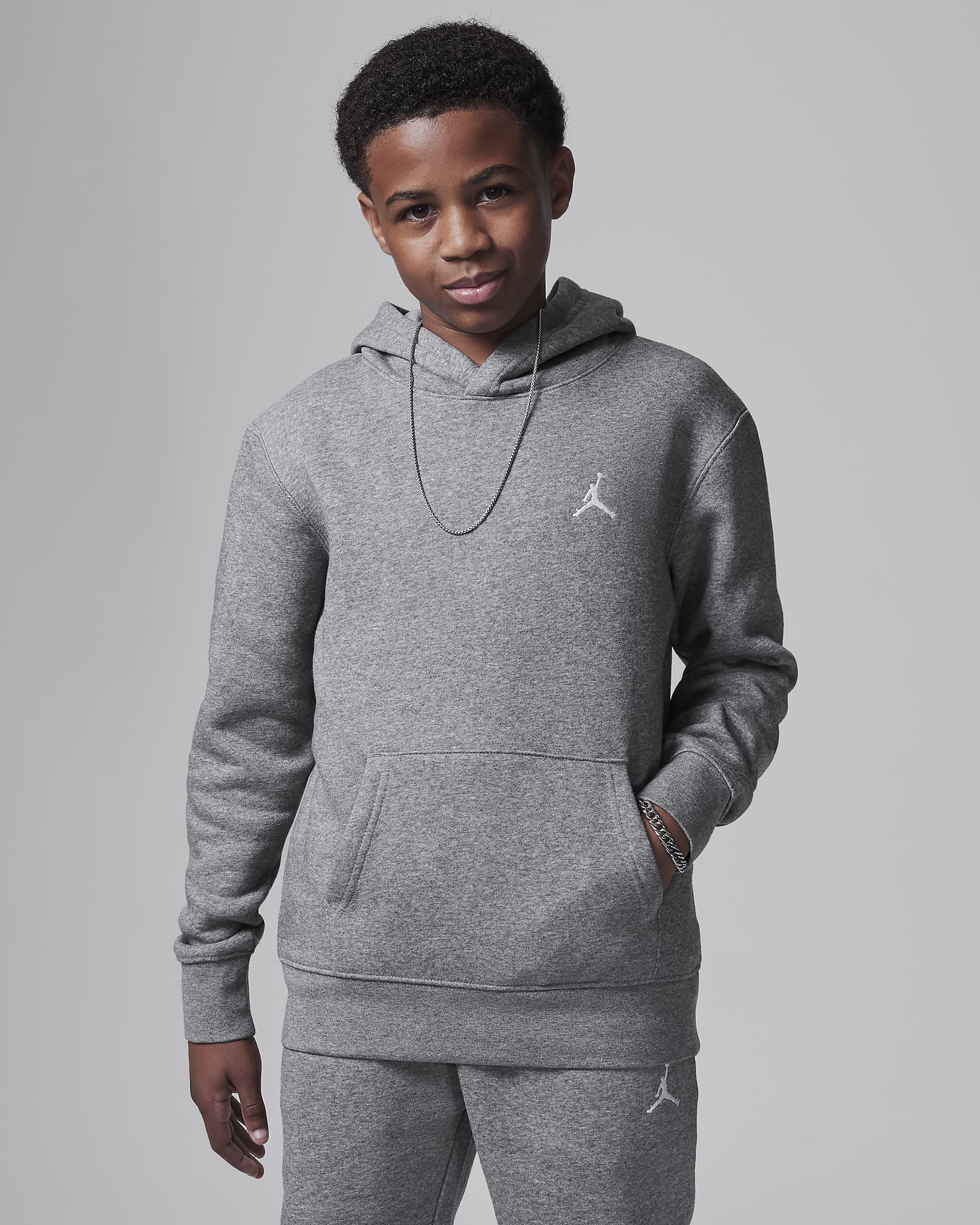 Jordan MJ Brooklyn Older Kids' Fleece Pullover Hoodie - Carbon Heather