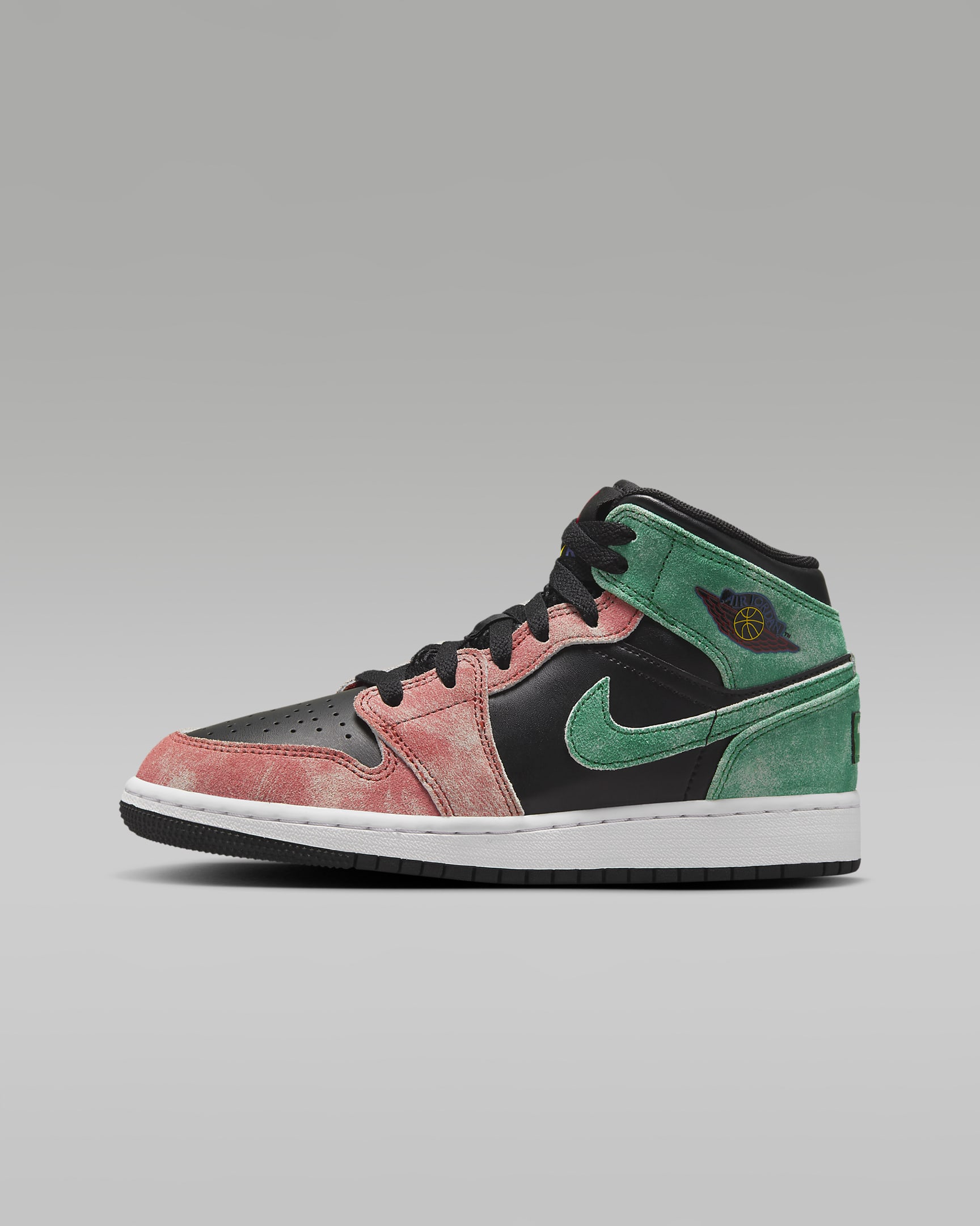 รองเท้าเด็กโต Air Jordan 1 Mid SE - ดำ/Dune Red/Pine Green/Pine Green