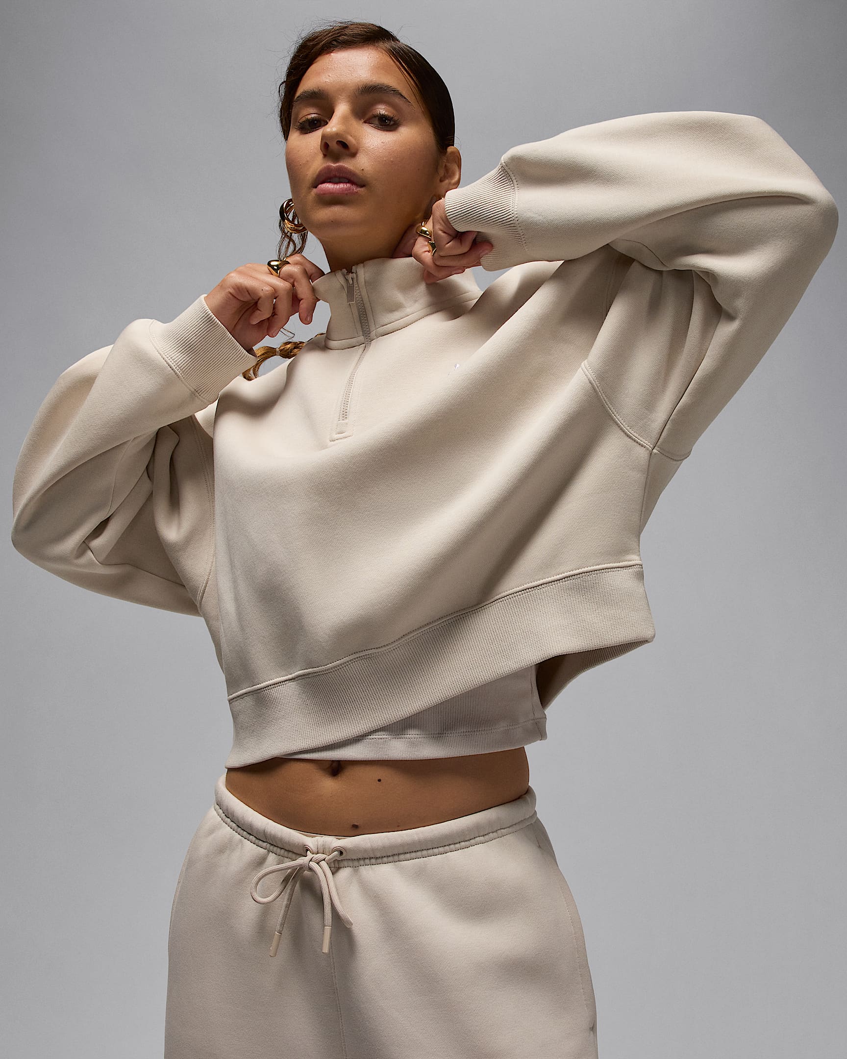 Jordan Brooklyn Fleece Women's 1/4-Zip Top - Light Orewood Brown/White