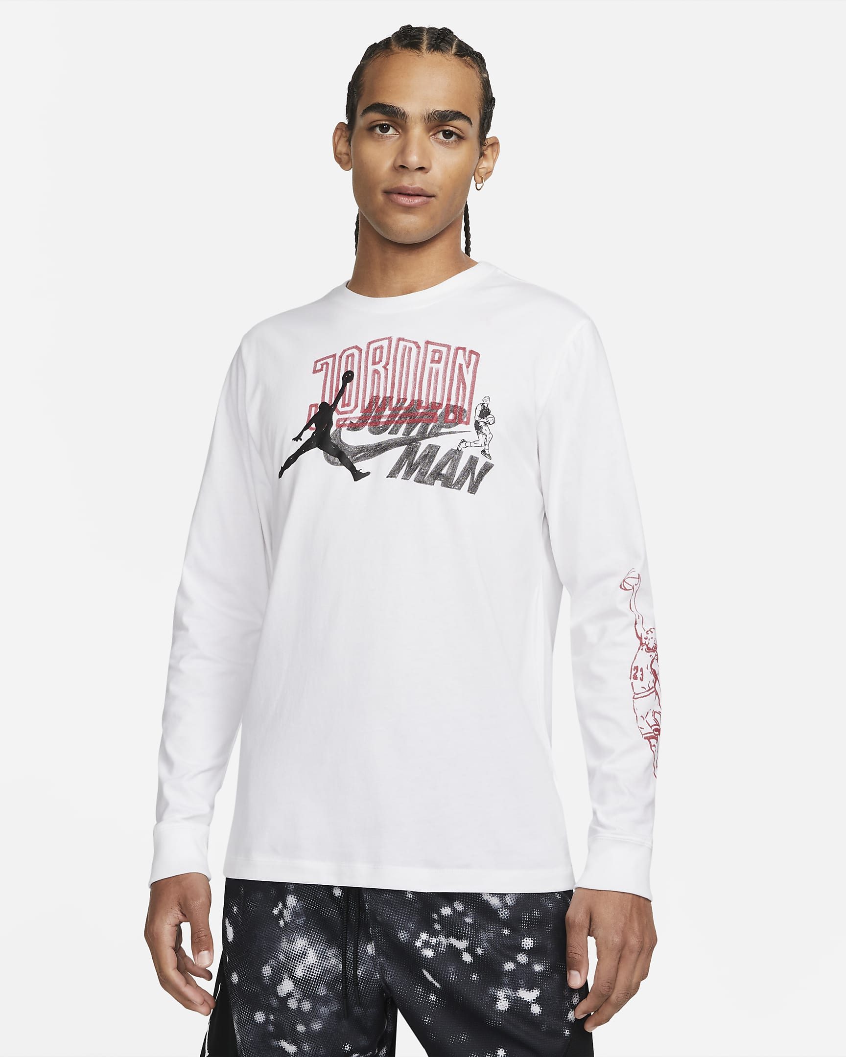 Playera de manga larga para hombre marca Jordan - Blanco/Rojo gimnasio