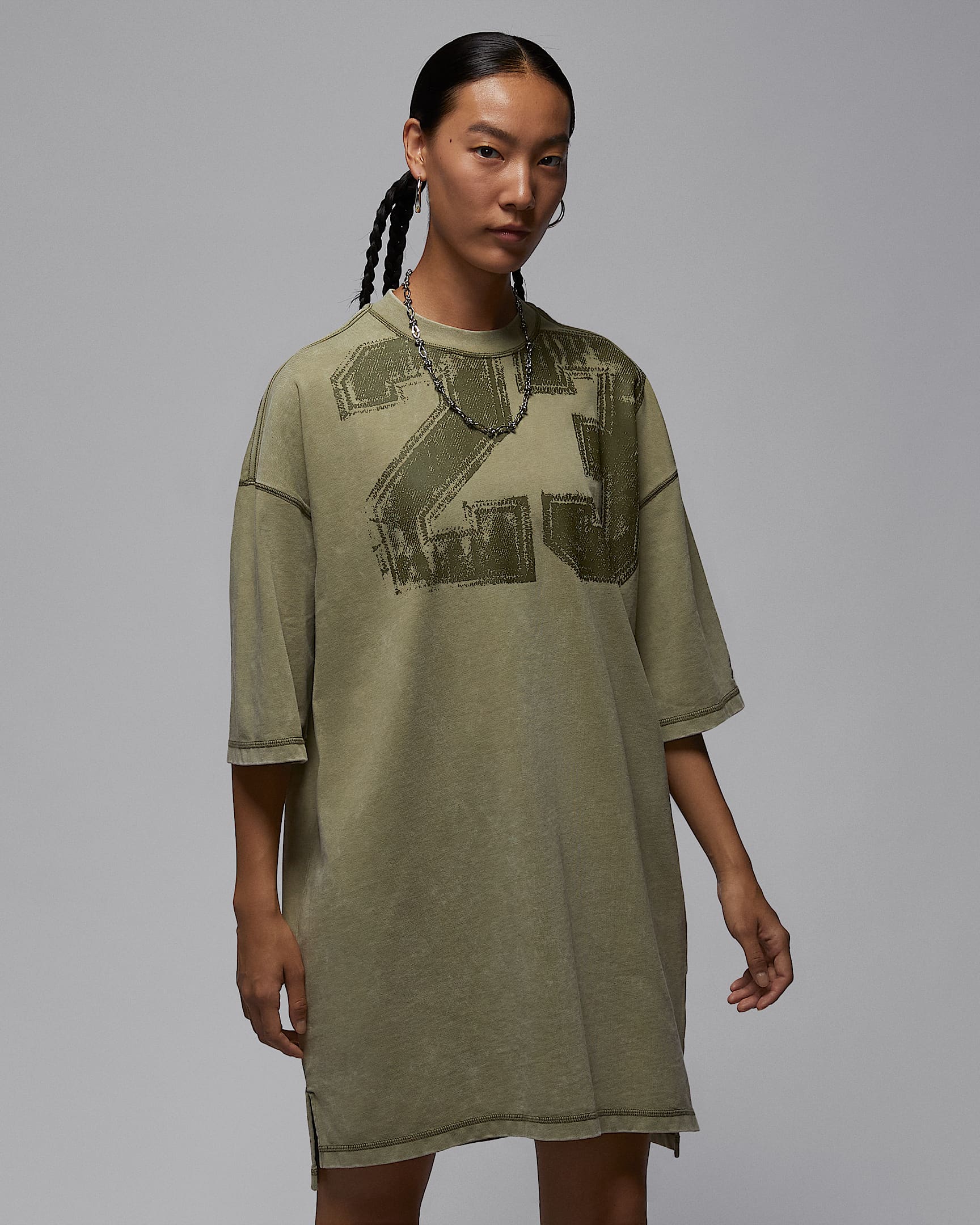 Jordan Flight Women's T-Shirt Dress - Medium Khaki/Medium Olive/Sail