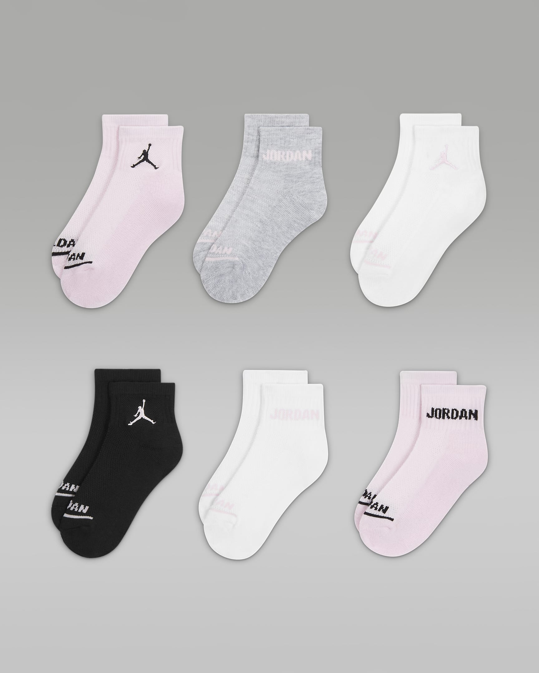 Meias Jordan Ankle Socks para criança (6 pares) - Rosa Foam