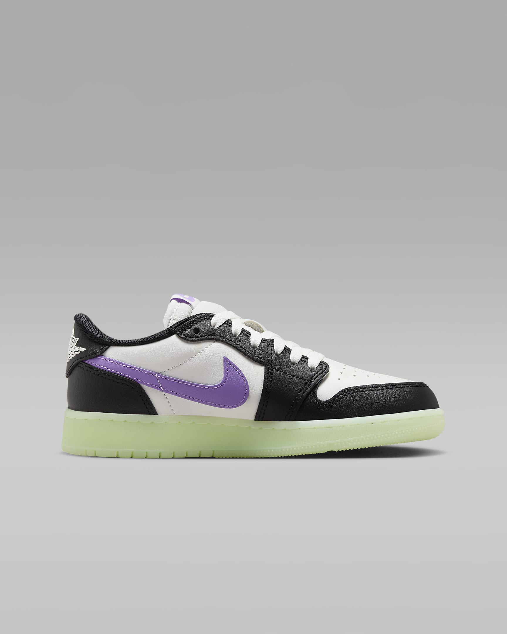 Air Jordan 1 Retro Low Big Kids' Shoes - Black/Volt Tint/Summit White/Black Raspberry