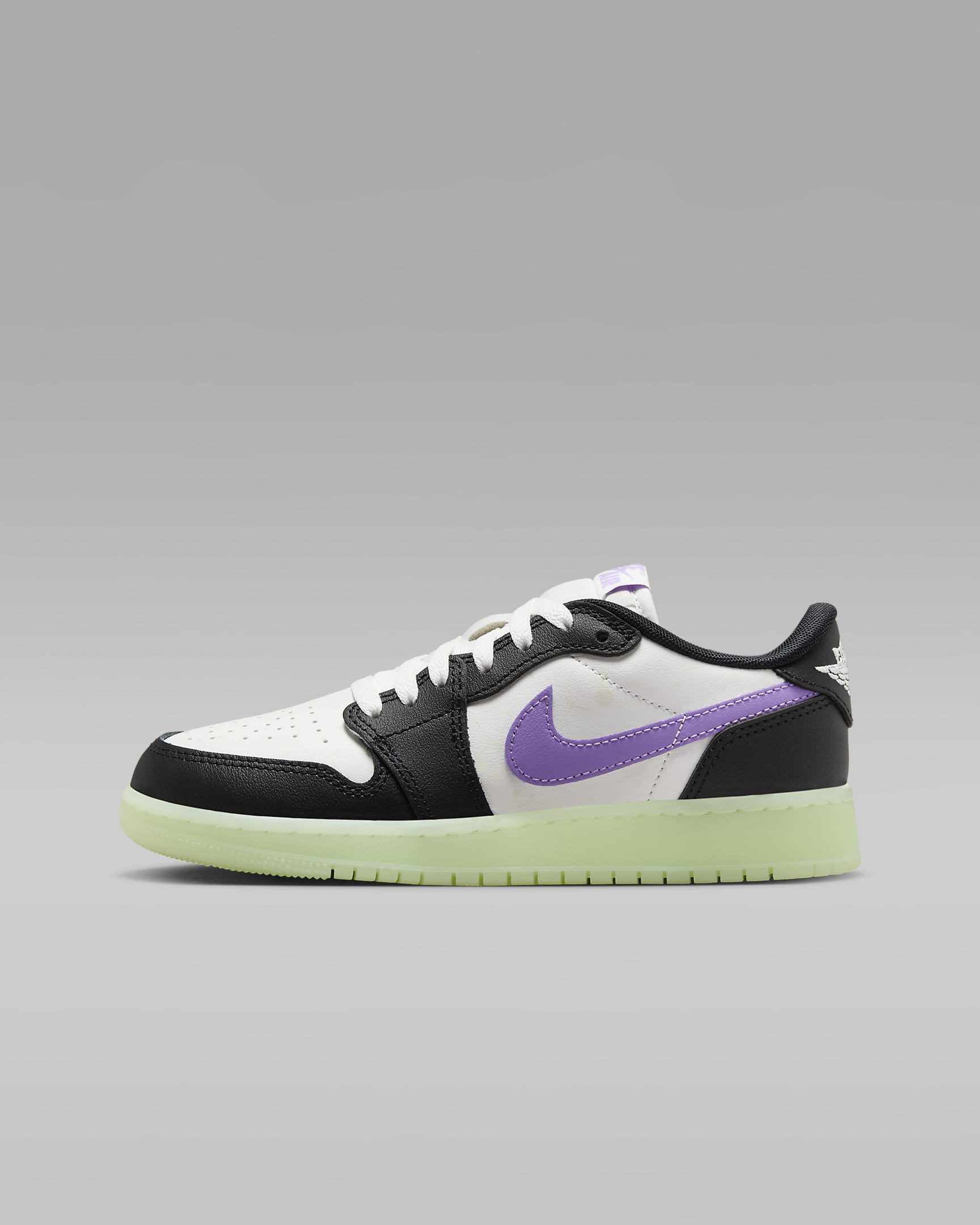 Air Jordan 1 Retro Low Big Kids' Shoes - Black/Volt Tint/Summit White/Black Raspberry