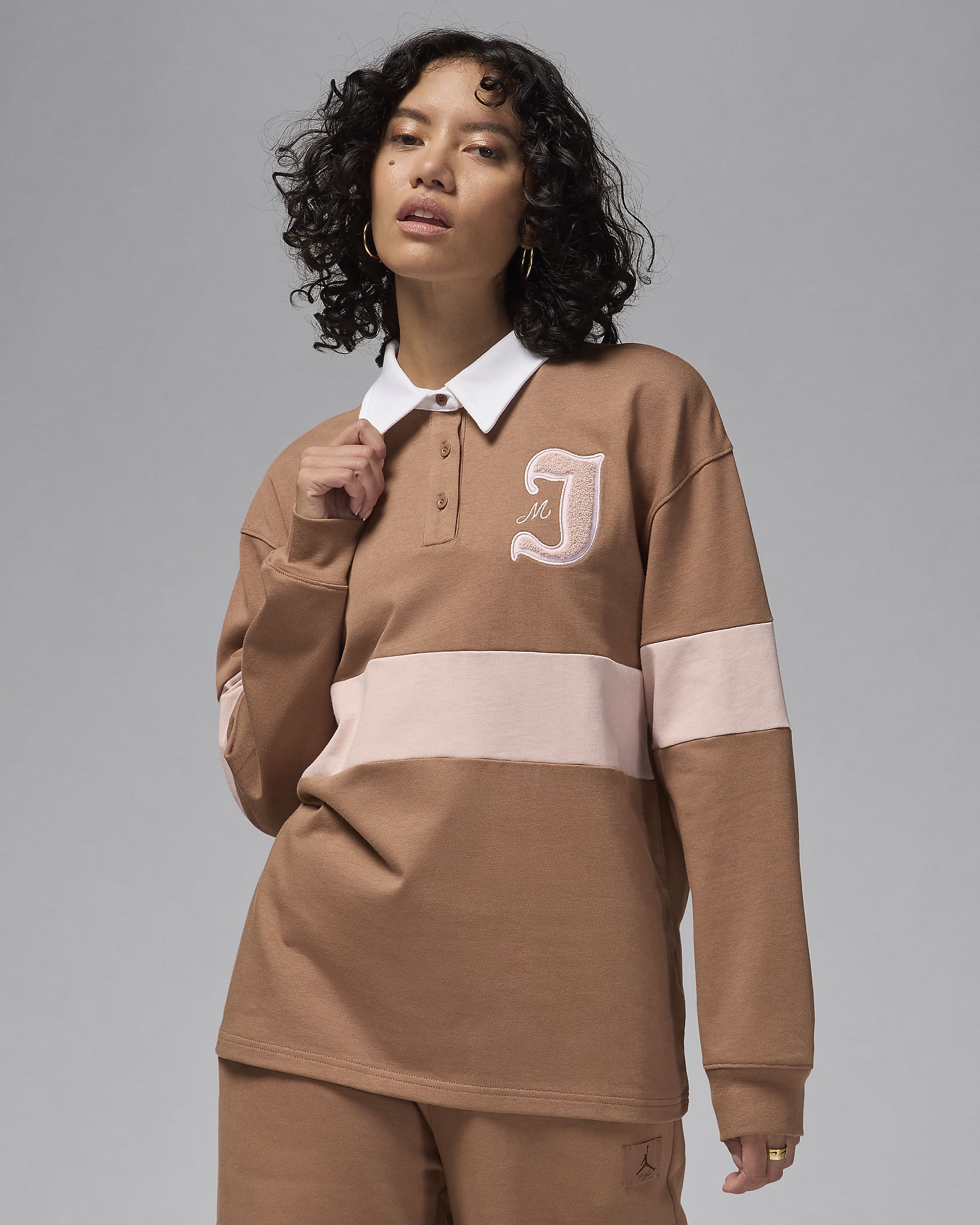 Jordan Women's Long-Sleeve Top - Archaeo Brown/Pink Oxford/White