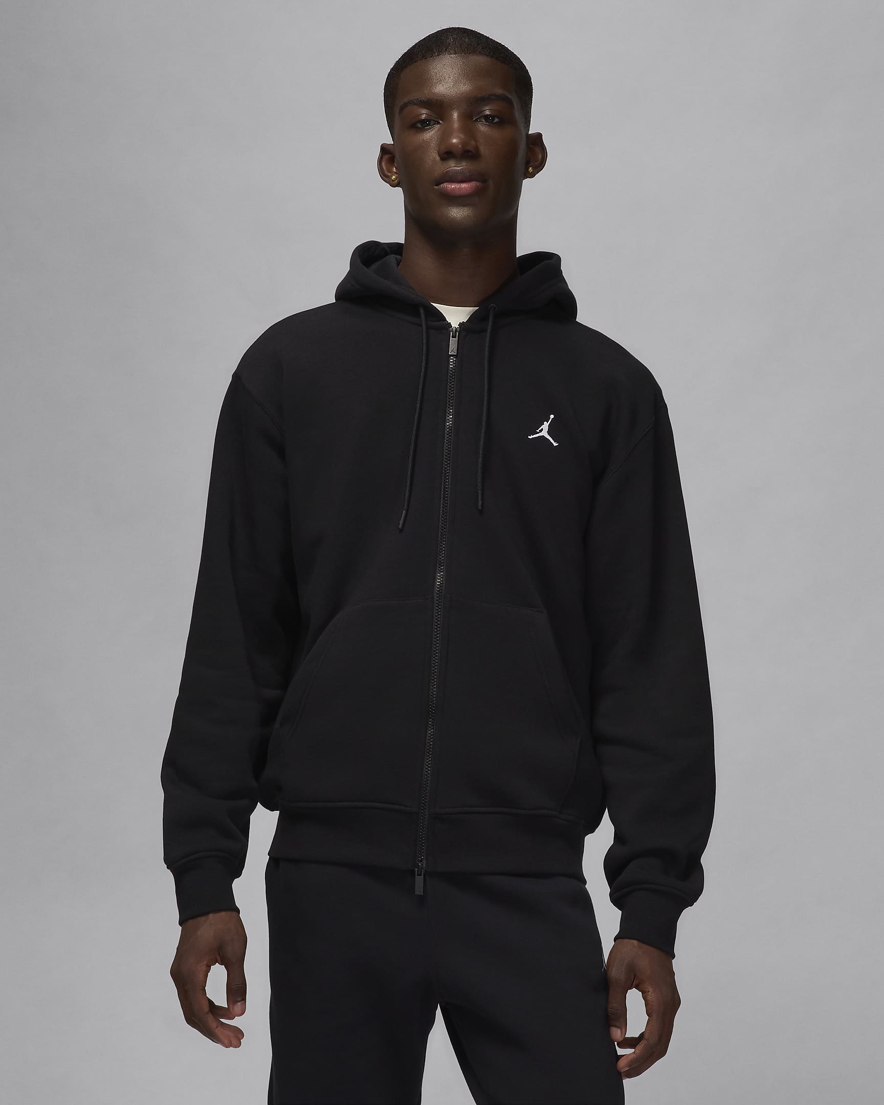 Jordan Brooklyn Fleece Tam Boy Fermuarlı Erkek Kapüşonlu Üstü - Siyah/Beyaz