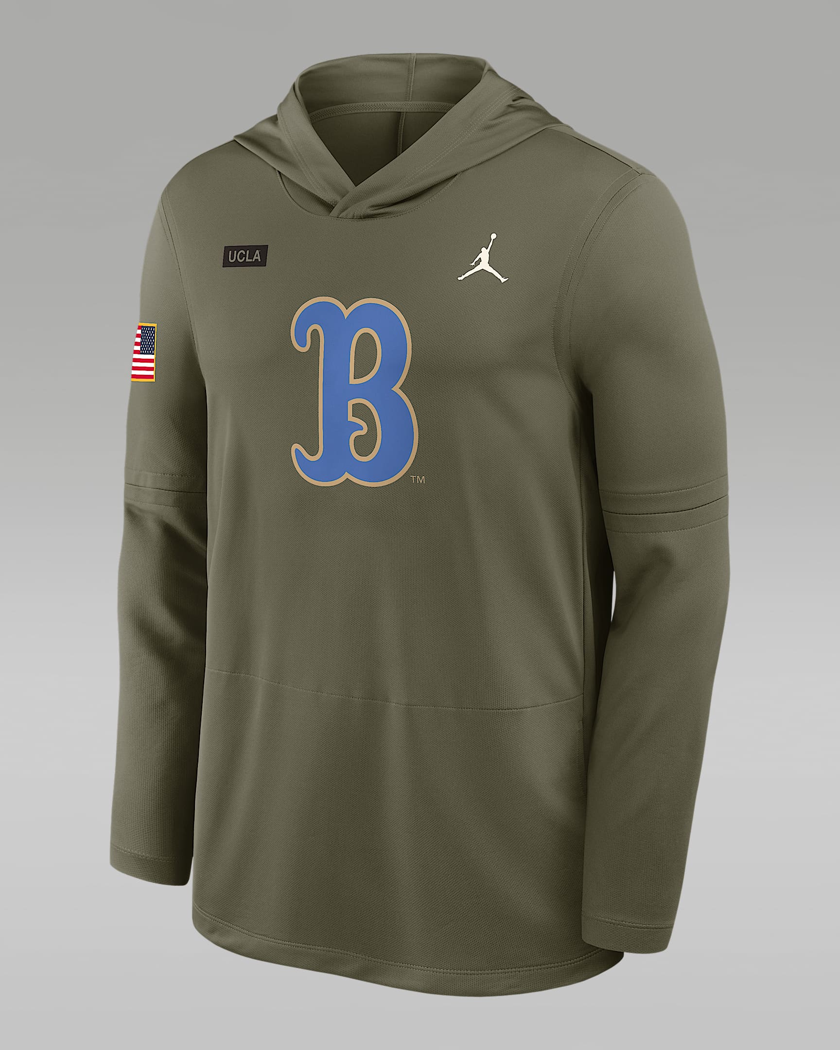 UCLA 2025 Military Appreciation Men's Jordan Brand Dri-FIT College Long-Sleeve Hooded Top - Olive