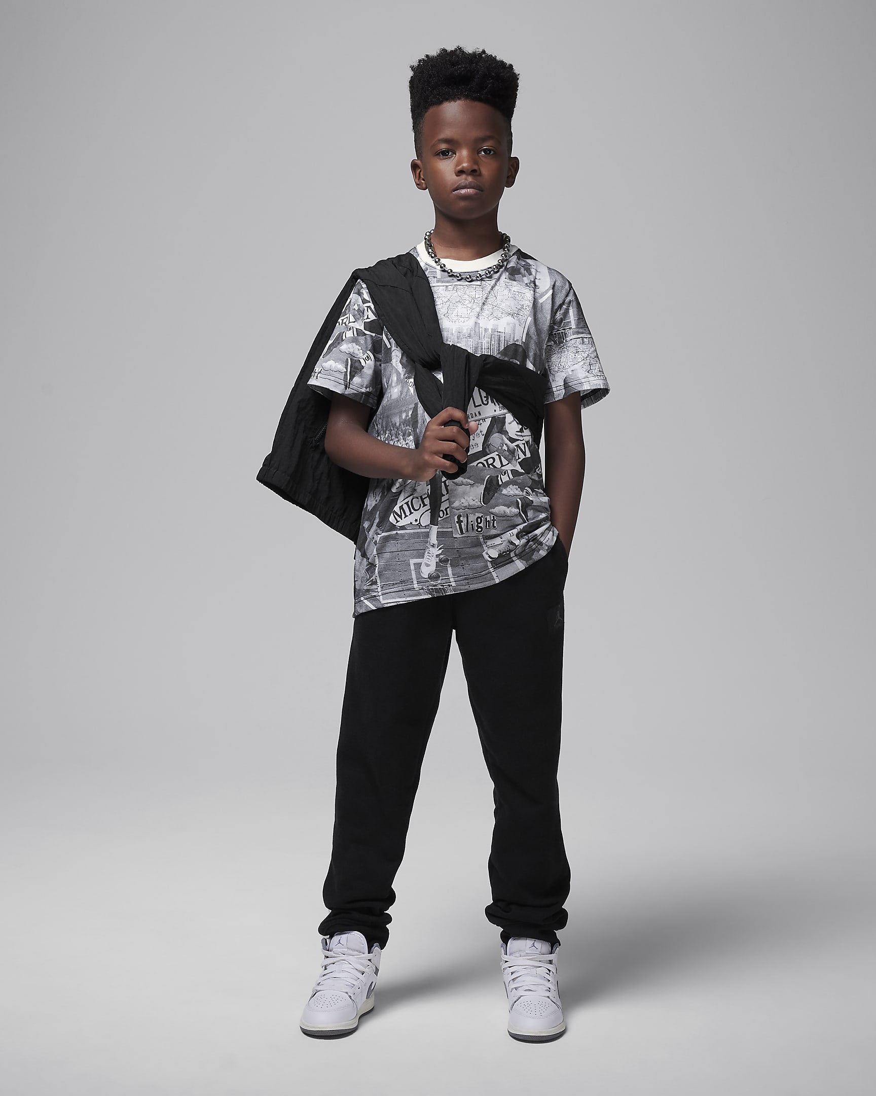 Jordan MJ Brooklyn Older Kids' Collage Printed T-Shirt - Black