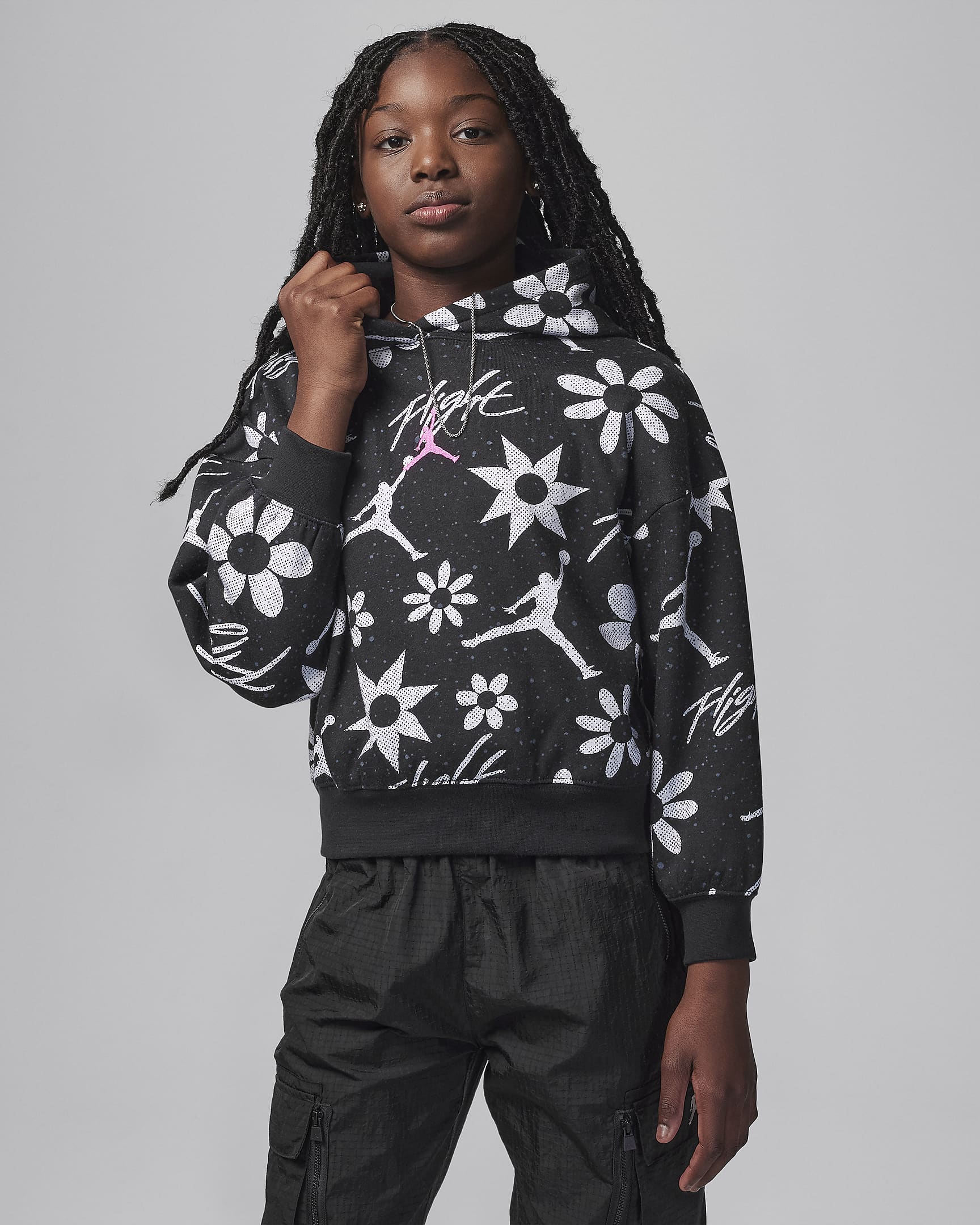 Jordan Floral Flight Big Kids' Hoodie - Black