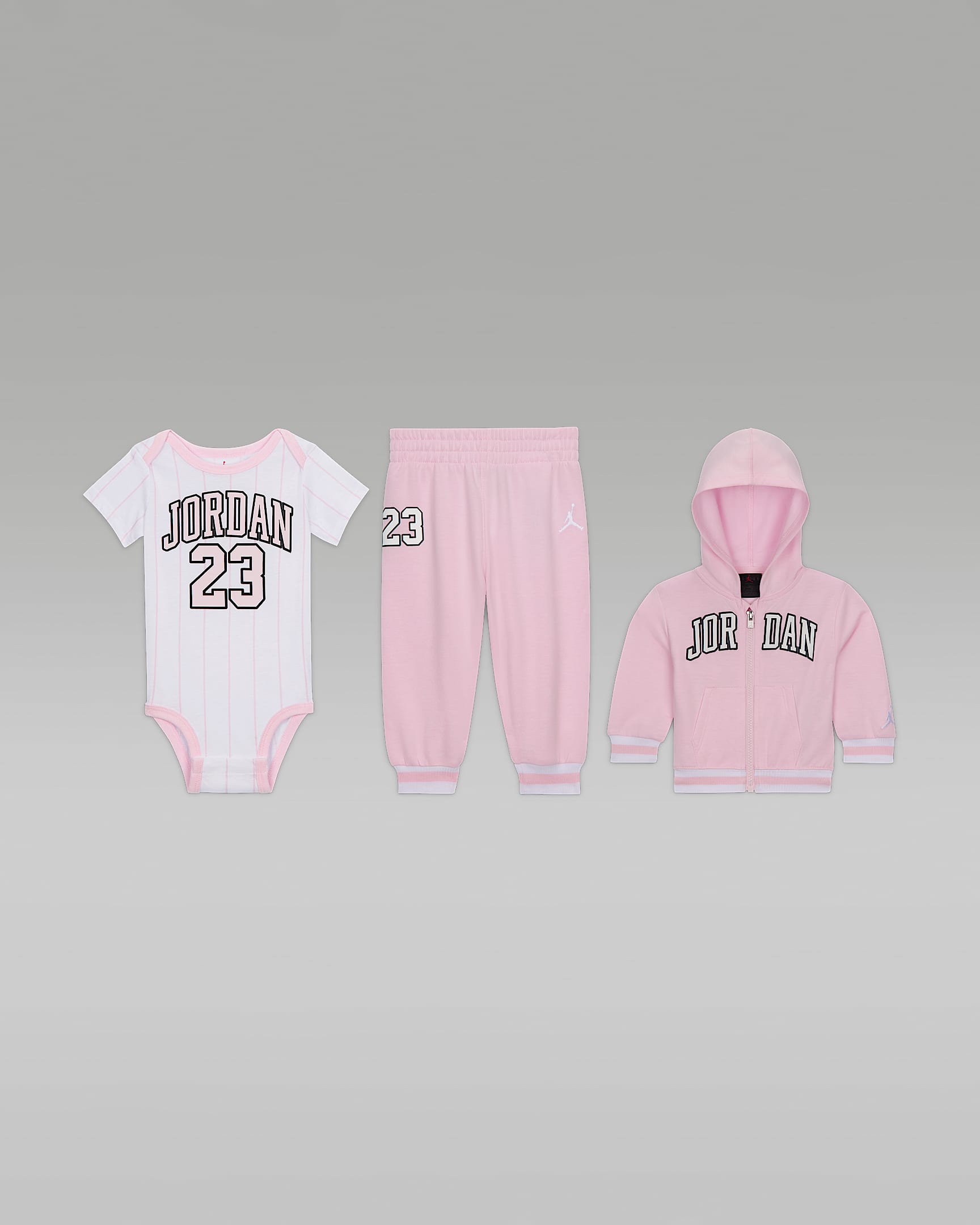 Jordan Baby (0-6M) 23 Jersey 3-Piece Full-Zip Hoodie Set - Pink Foam
