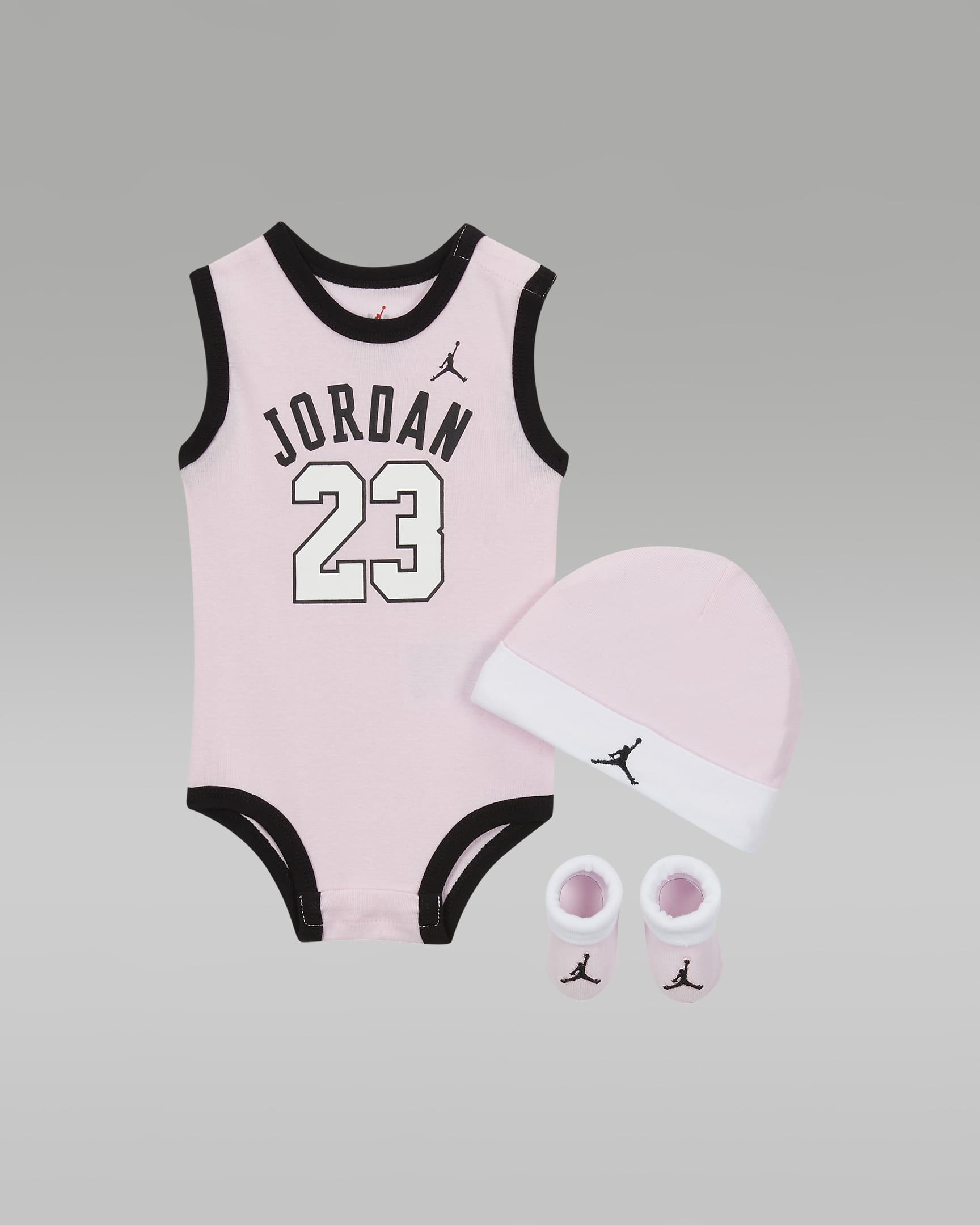 Ensemble body, bonnet et chaussons Jordan Jumpman pour bébé - Pink Foam