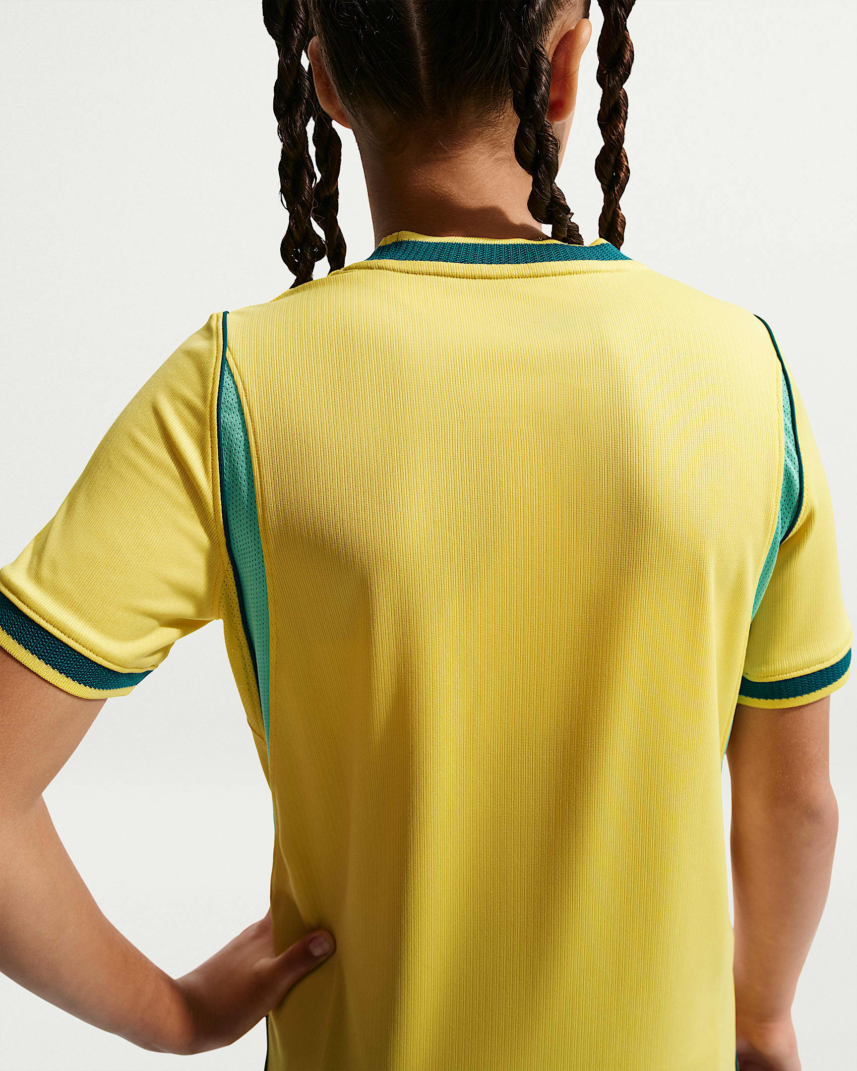 Brazil National Team 2026 Stadium Home Big Kids' Nike Dri-FIT Soccer Jersey - Canary/Light Menta/Geode Teal