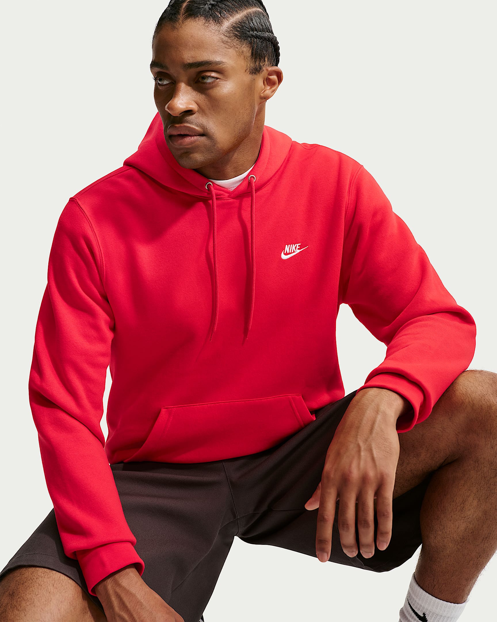 Nike Club fleecehettegenser til herre - University Red/University Red/Hvit