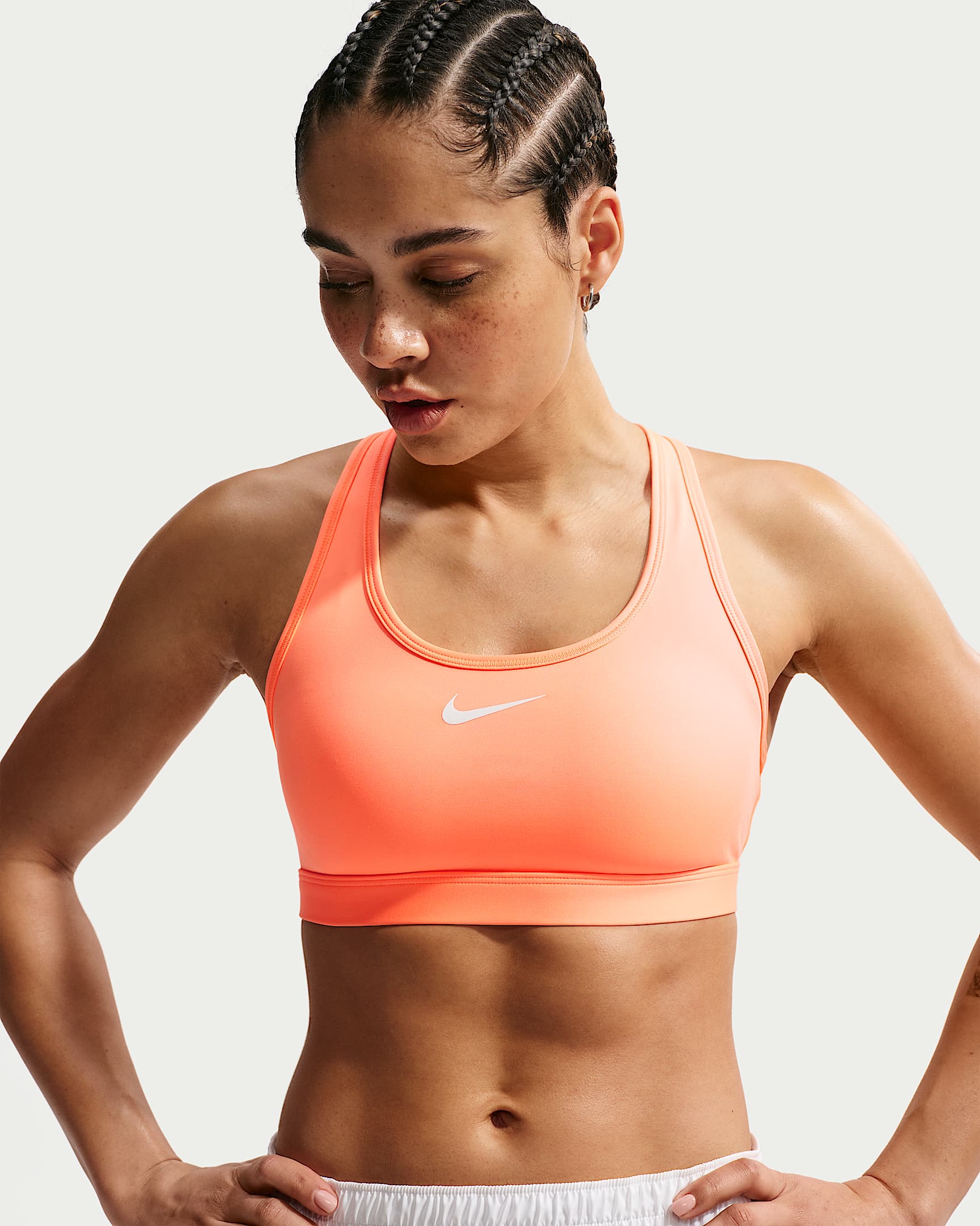 Nike Swoosh Women's Medium-Support Padded Sports Bra - Orange Pulse/White