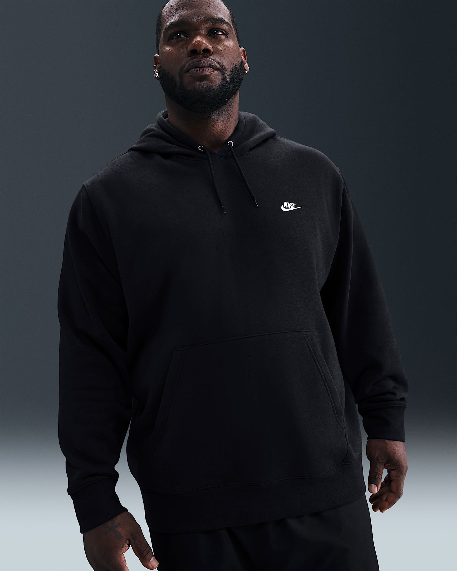 Nike Club Fleece Erkek Kapüşonlu Sweatshirt'ü - Siyah/Siyah/Beyaz