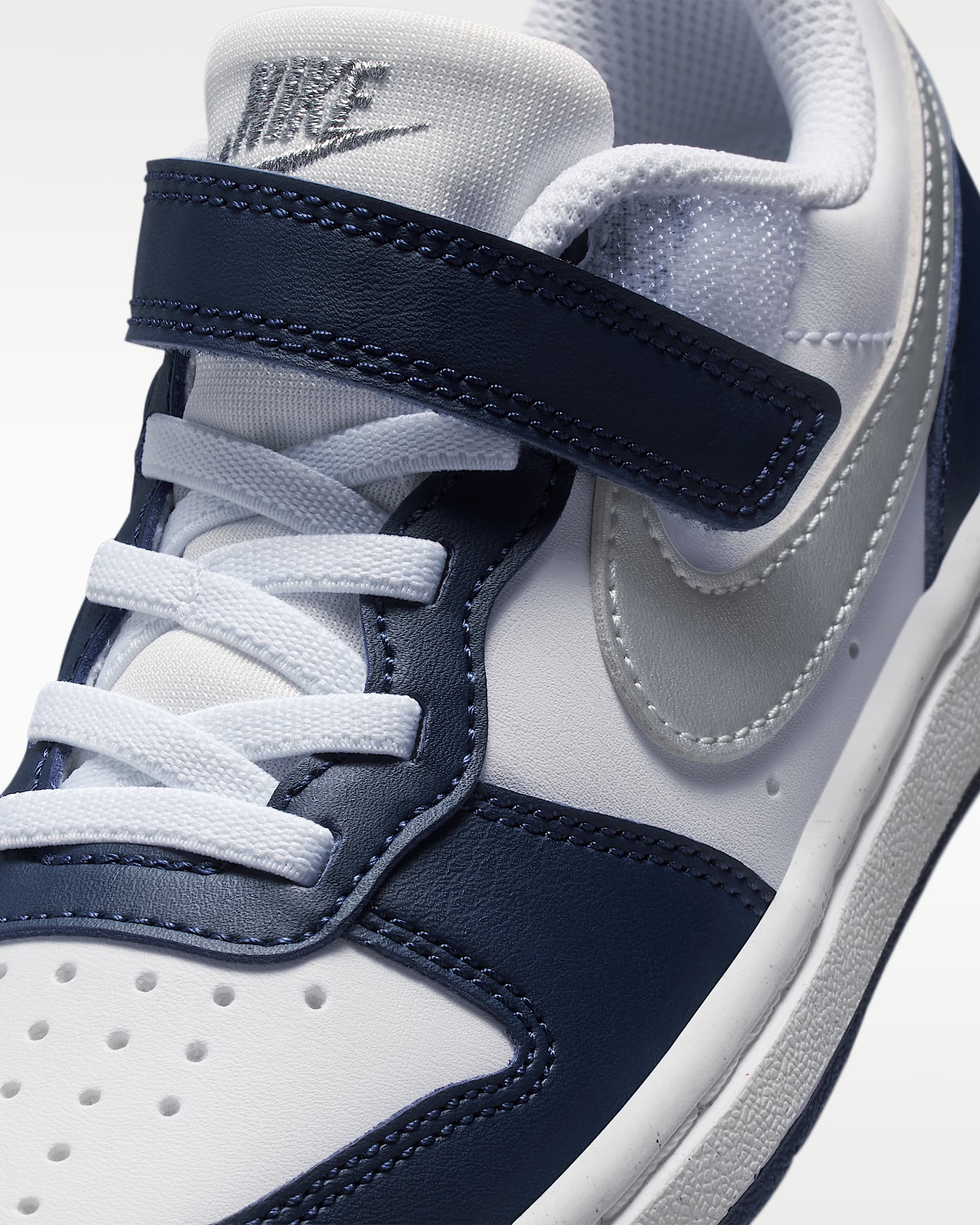 Tenis para niños de preescolar Nike Court Borough Low Recraft - Blanco/Noche intenso/Azul marino medianoche/Plata metalizado