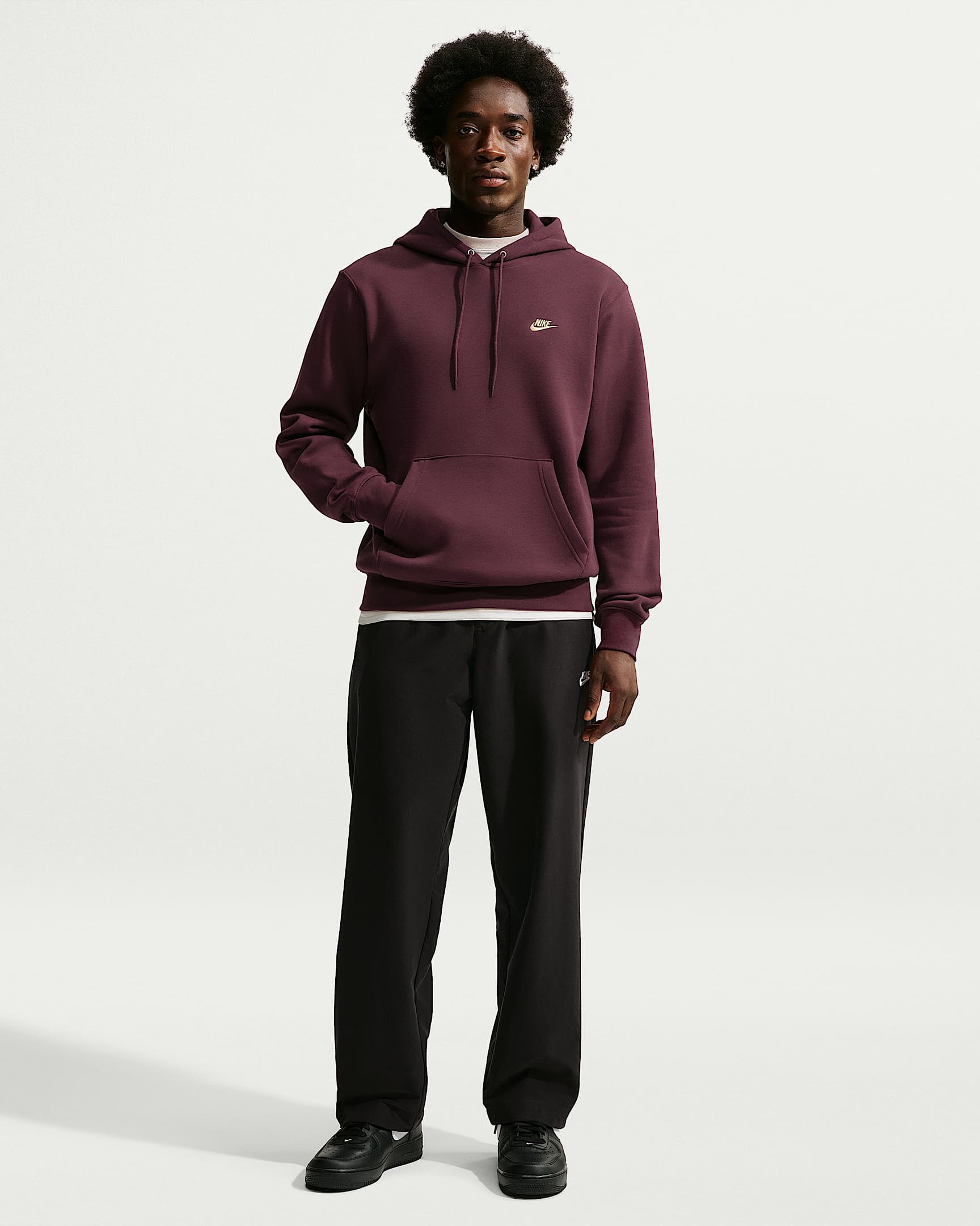Nike Club Men's Pullover Fleece Hoodie - Burgundy Crush/Burgundy Crush/Metallic Gold