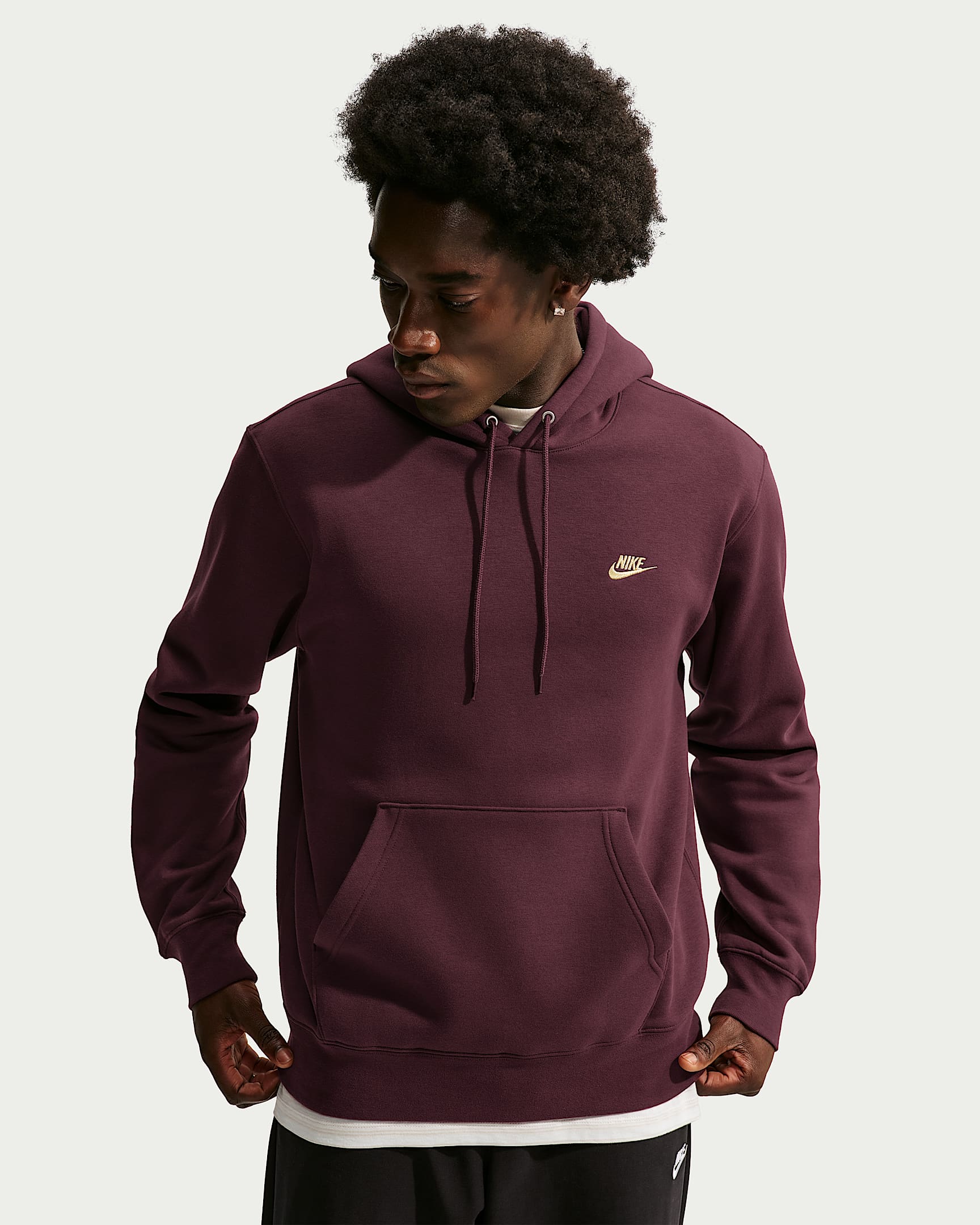 Nike Club Men's Pullover Fleece Hoodie - Burgundy Crush/Burgundy Crush/Metallic Gold
