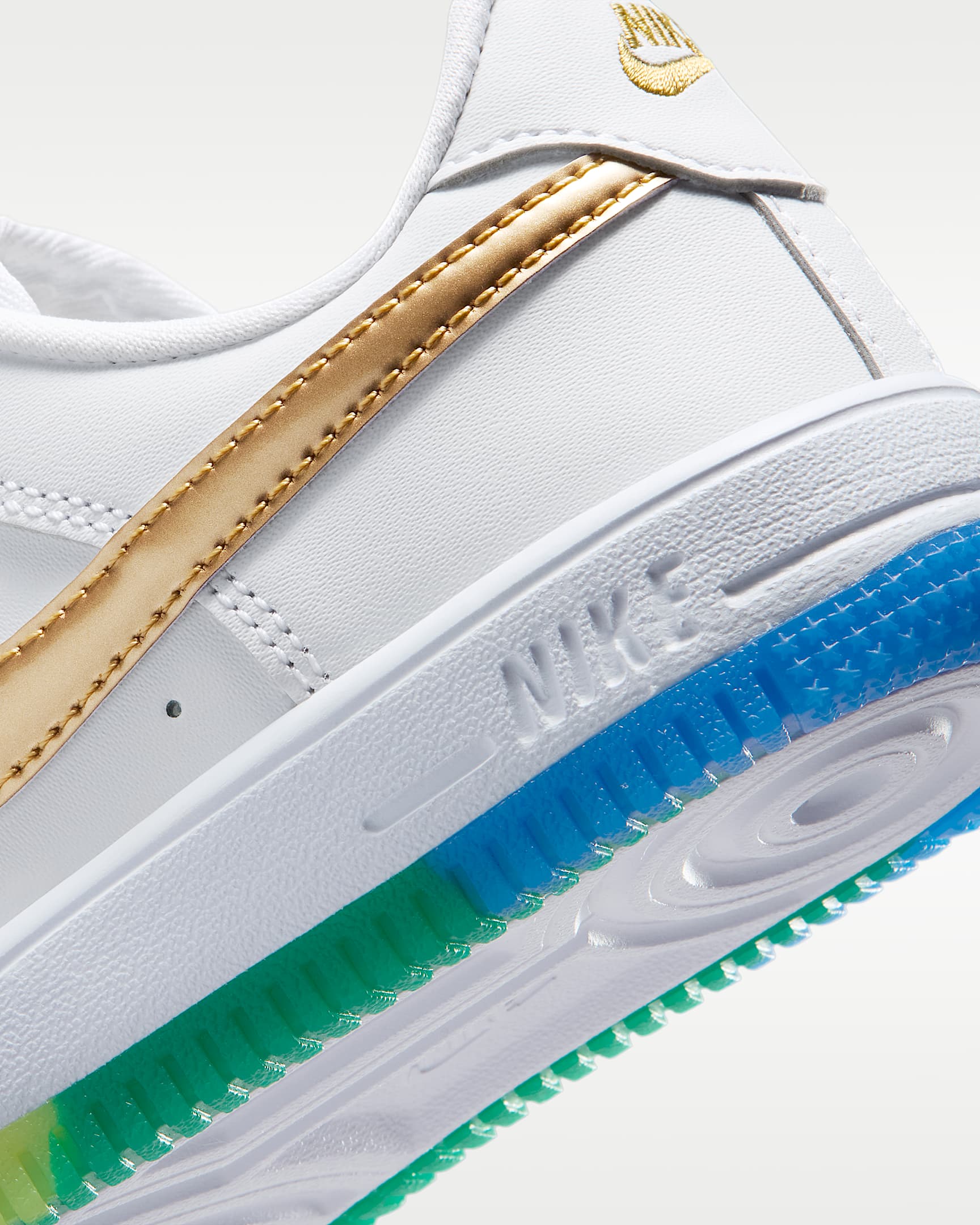 Nike Force 1 Low Younger Kids' Shoes - White/Soar/Sonic Yellow/Metallic Gold